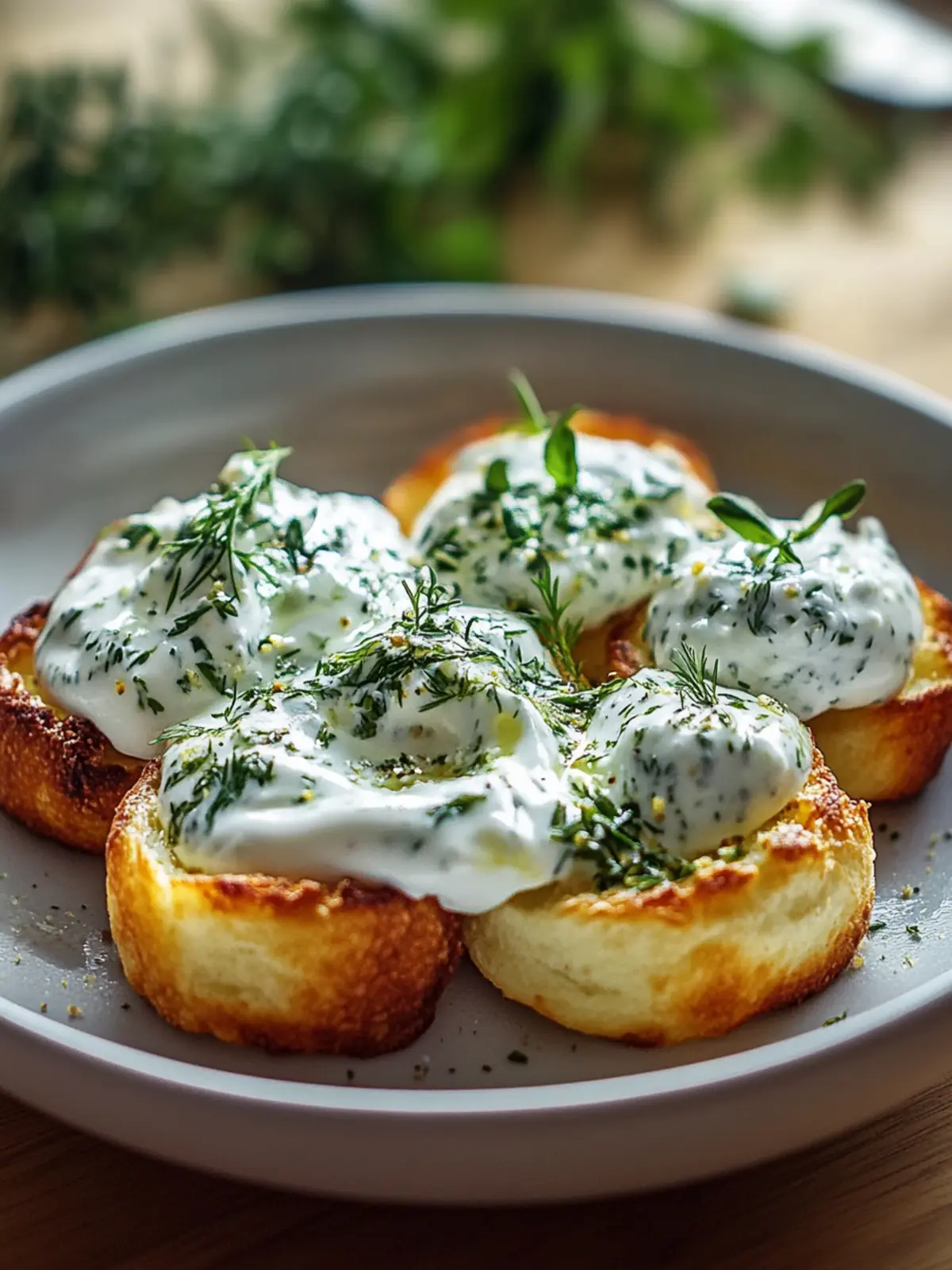 Knusprige Snacks mit Kräuter- und Joghurt-Dip