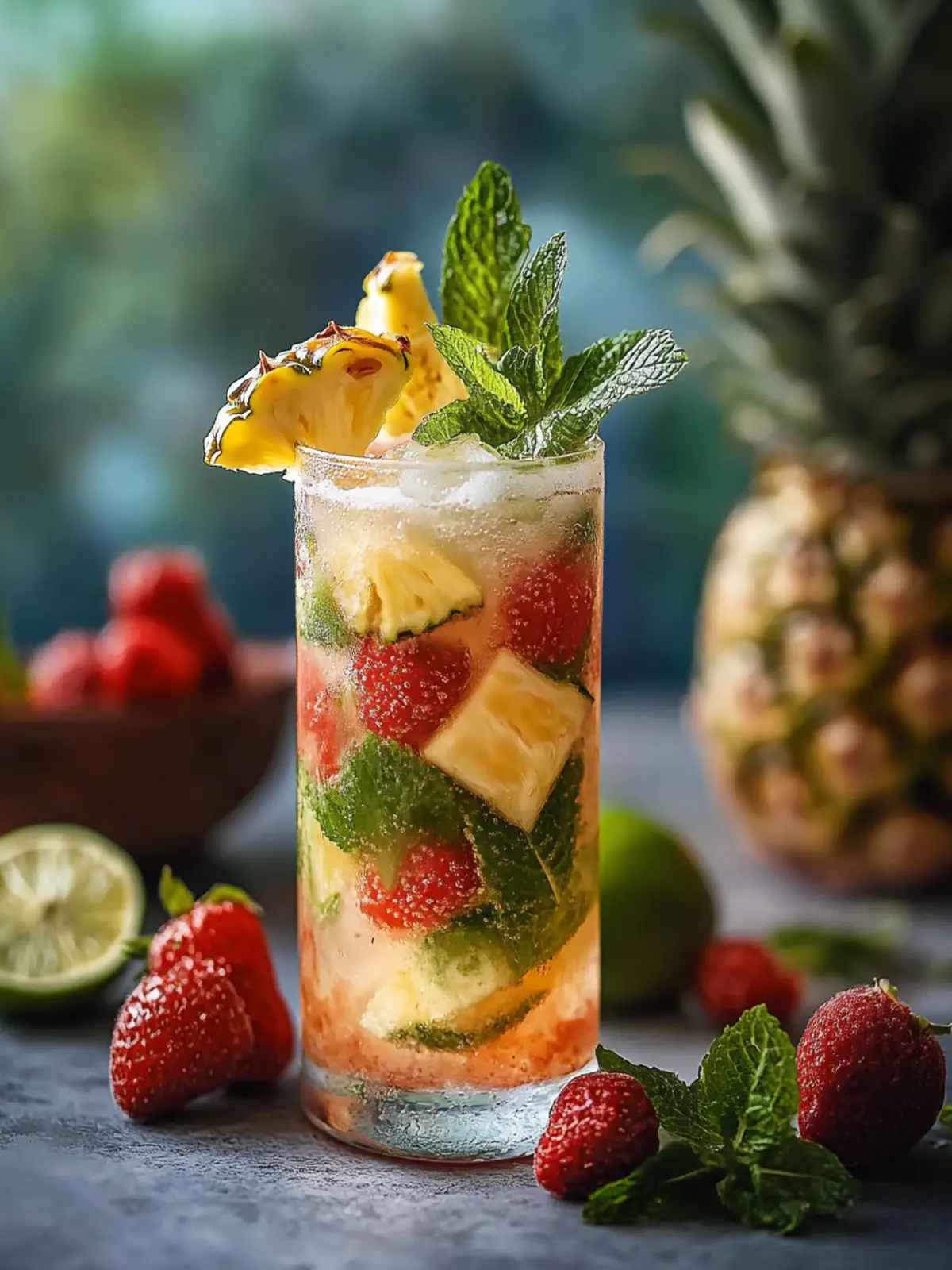 Leckerer Erdbeer-Ananas-Mojito