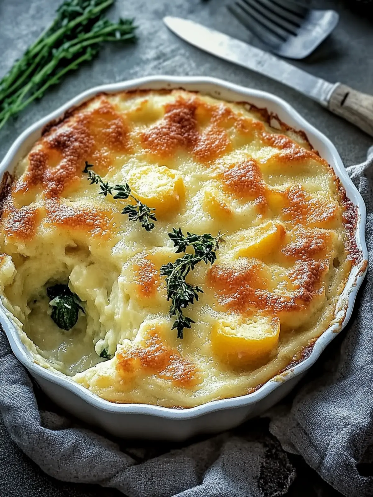 Herzhafter gebackener käsiger Gemüseeintopf