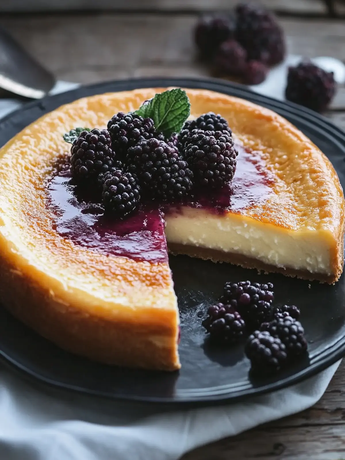 London Fog Basque Käsekuchen mit Brombeer-Sauce