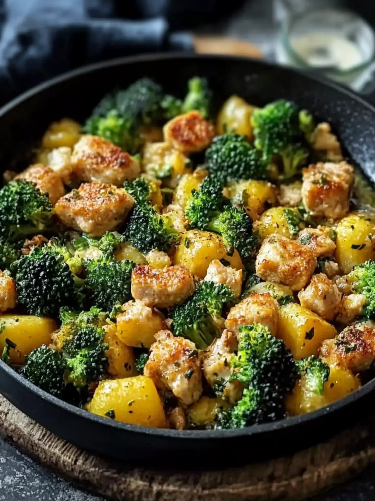 Kartoffel- und Hühnerpfanne mit Brokkoli