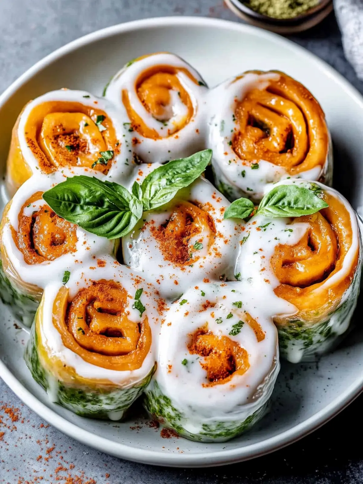 Vegane Kürbis-Zimt-Rollen mit Frischkäse-Glasur