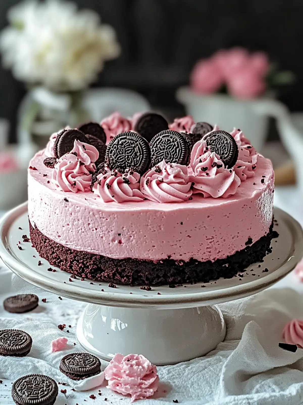 Nachsichtiger rosa Oreo-Käsekuchen für deine süßen Gelüste