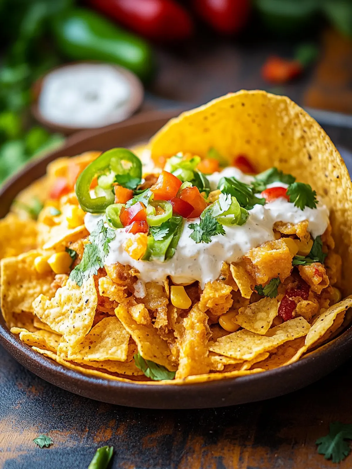 Herzhafter Weißer Chili Hähnchen Frito Auflauf