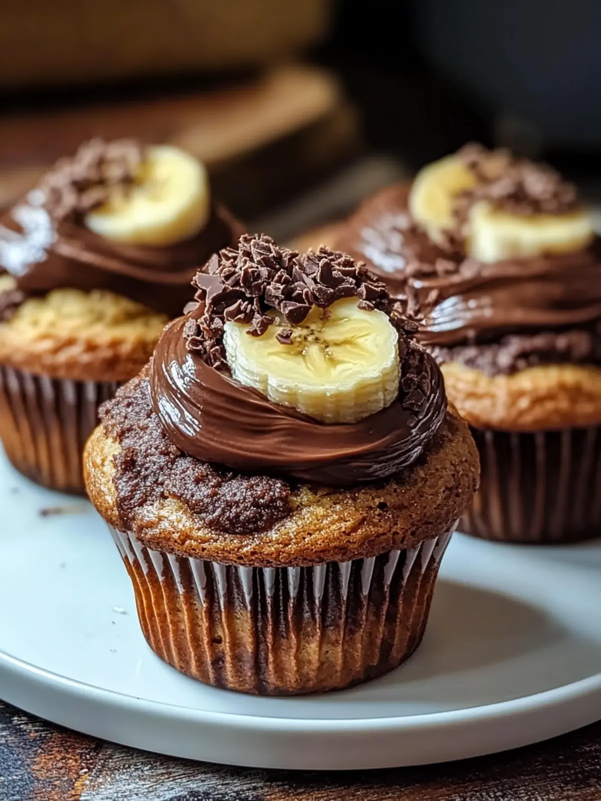 Nutella, Banane und Schokoladenmuffins