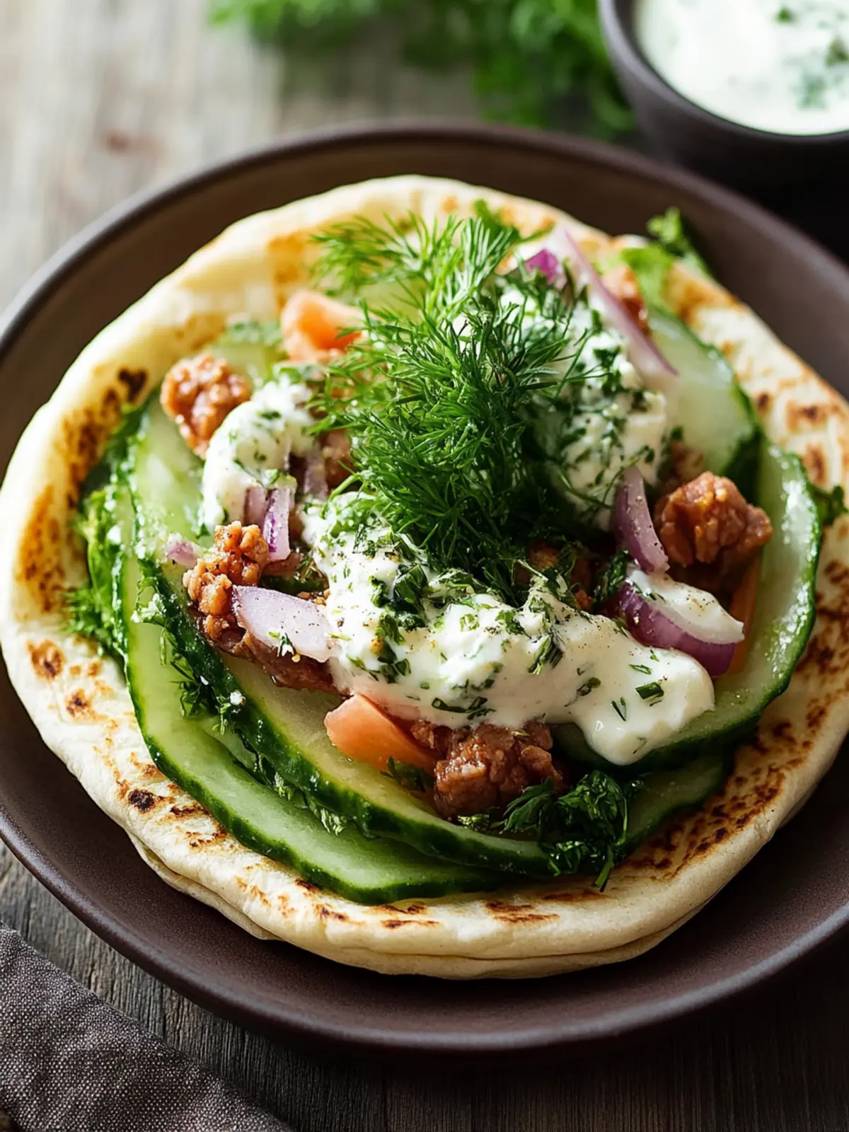 griechische Rindfleischwraps mit Knoblauch-Joghurtsoße