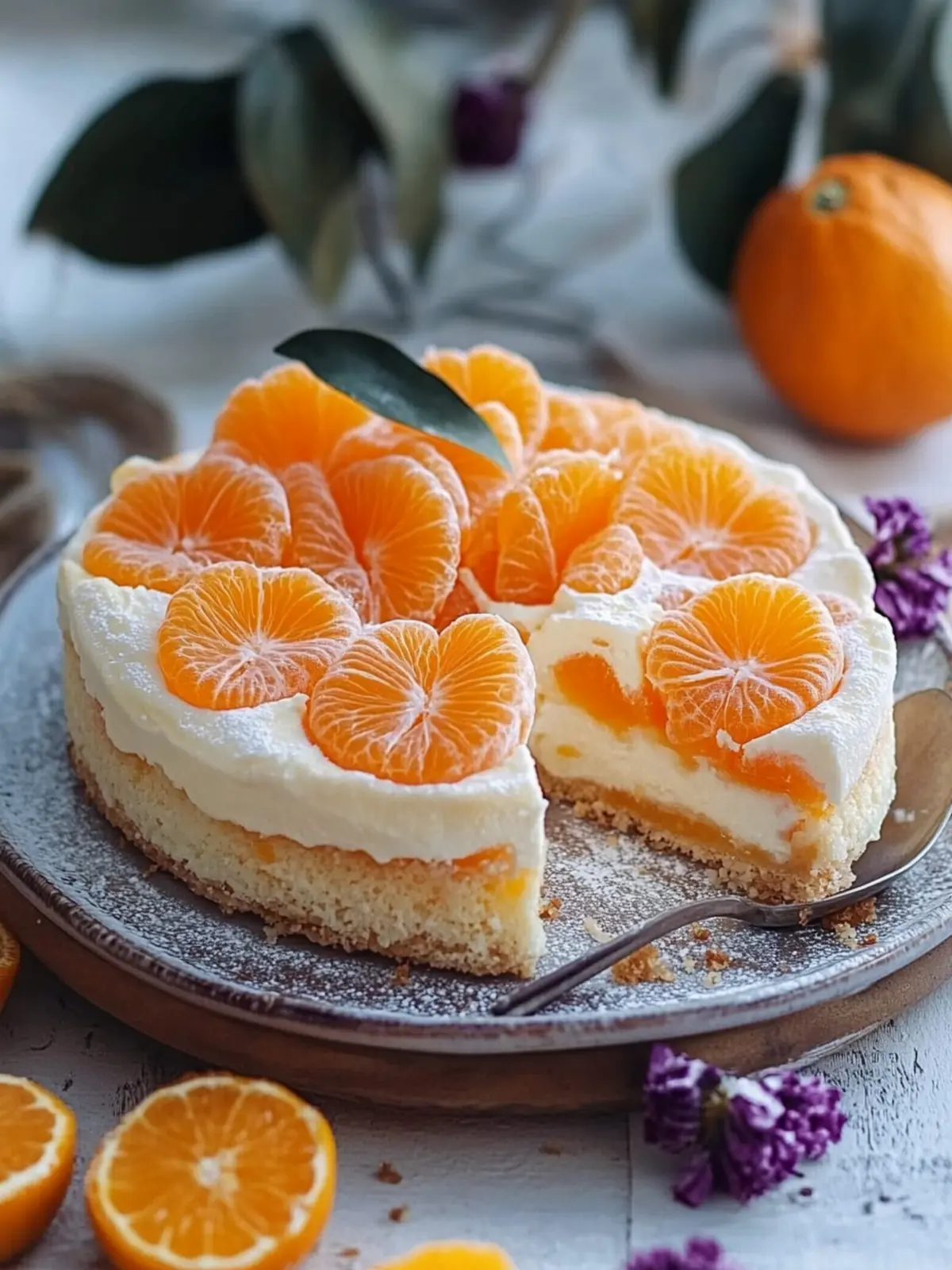 Mandarinen- und Sauerrahm-Blätterkuchen