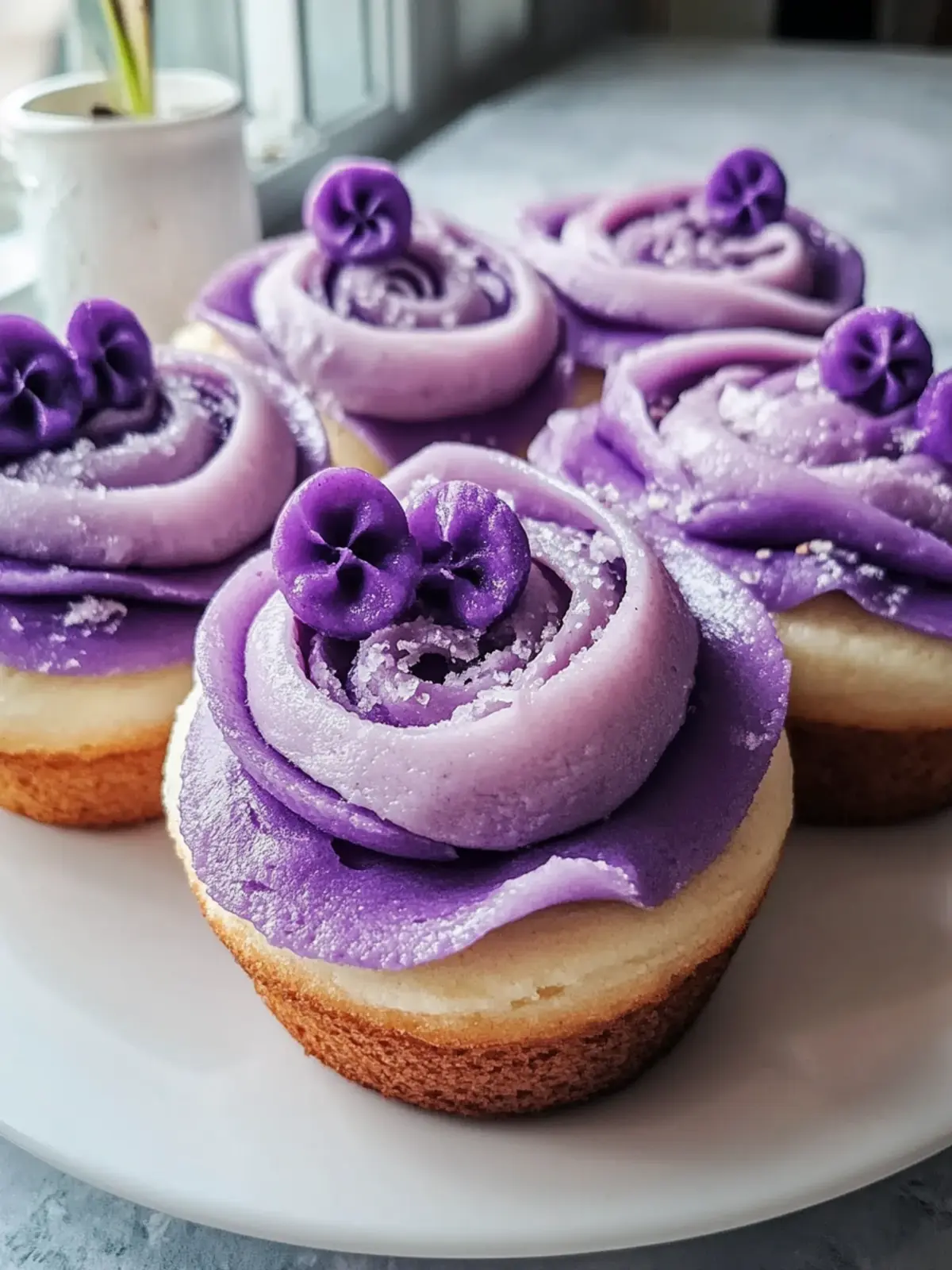 Ube Zimtschnecken mit cremigem Frosting