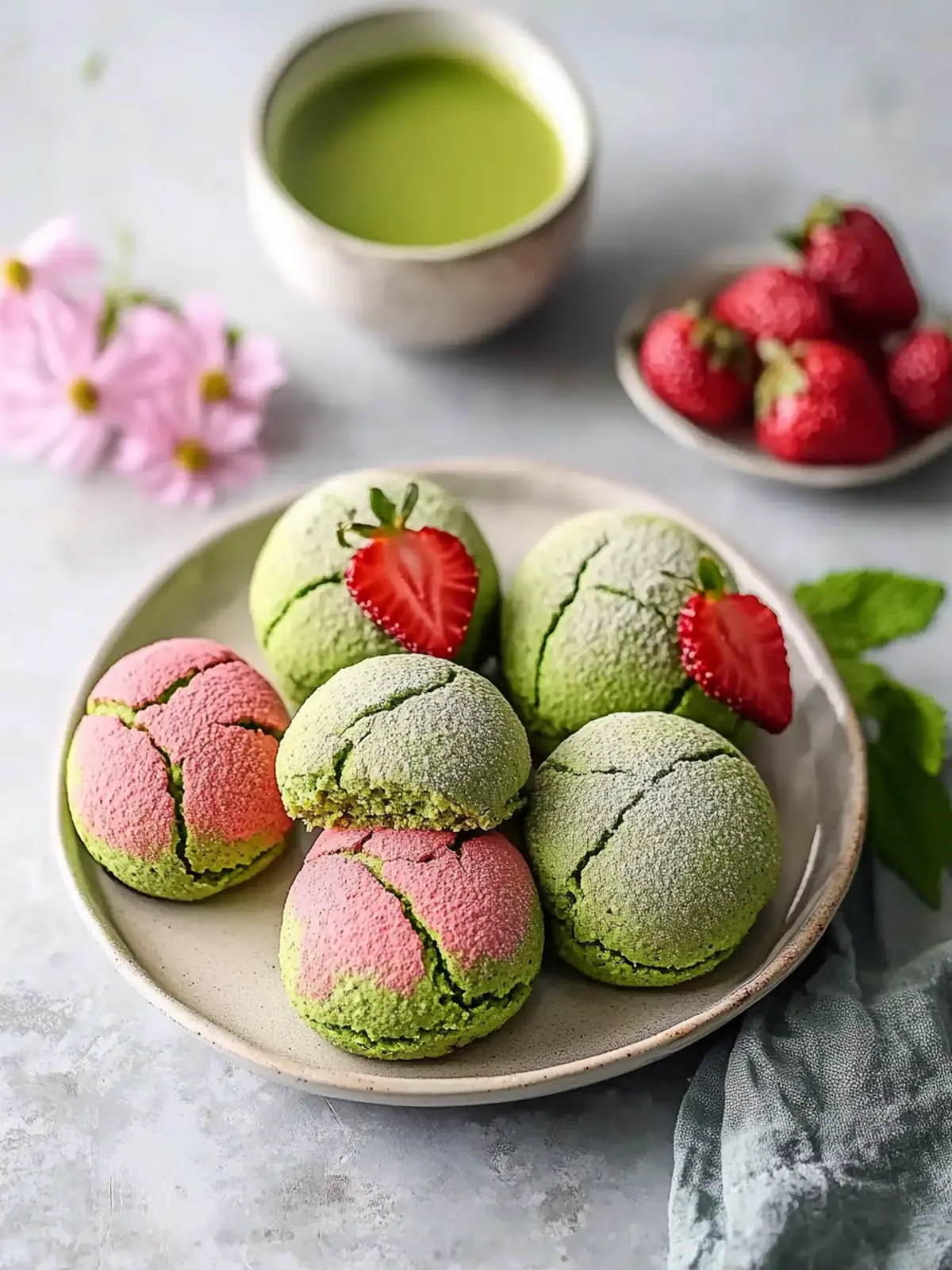 Weiche Erdbeer-Matcha-Kekse