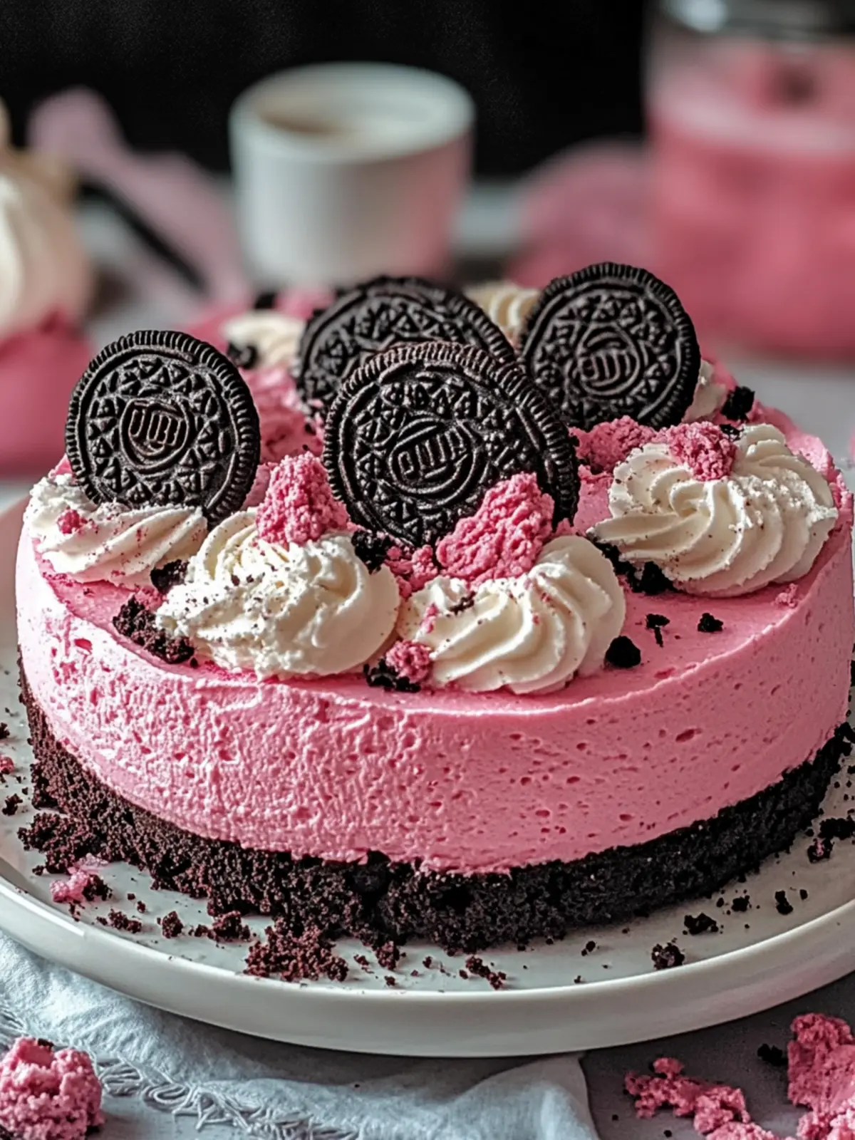 Nachsichtiger rosa Oreo-Käsekuchen für deine süßen Gelüste