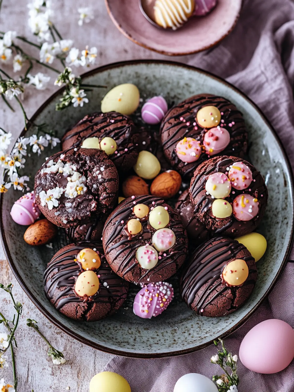 Backe weiche Schokoladen-Cheesecake-Kekse für Ostern