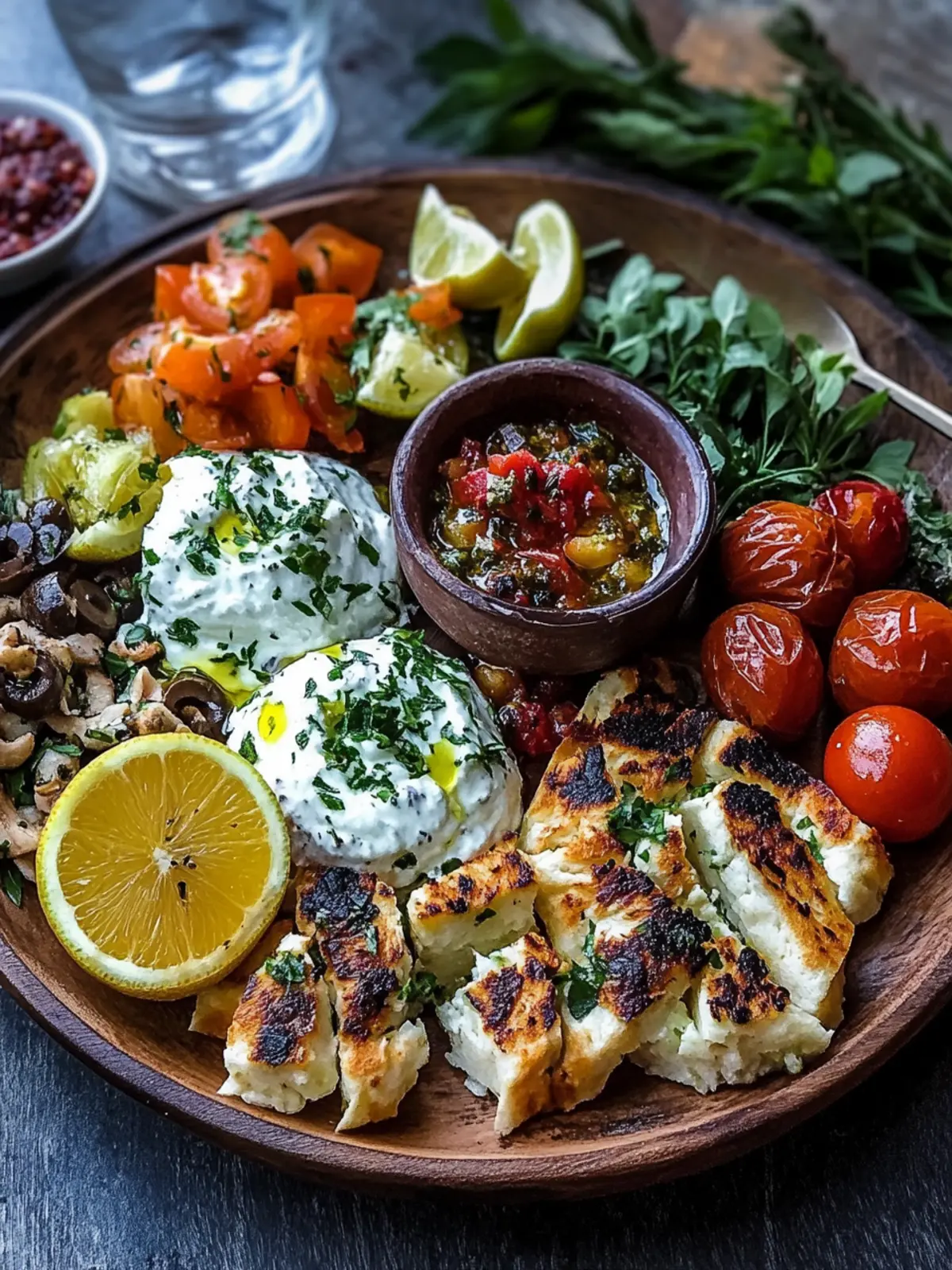 Mediterrane Hähnchenspieße mit Mezze-Platte
