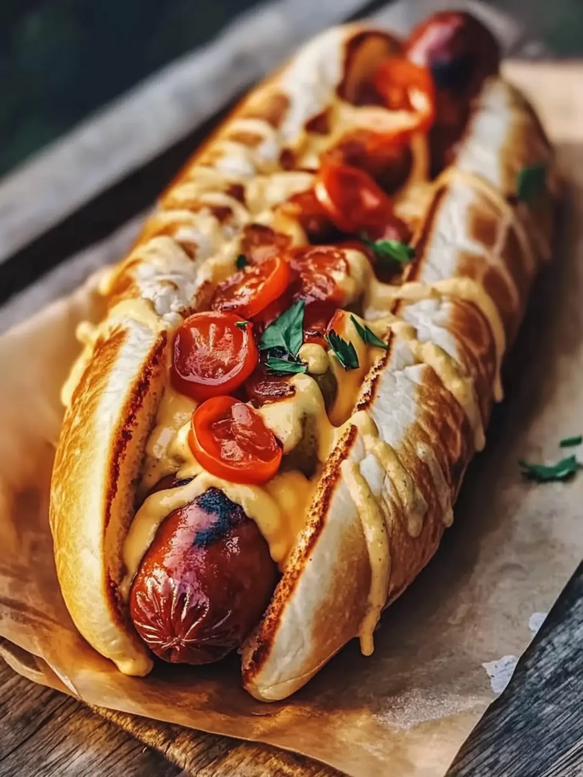 Gebackene Hotdogs in Tortillateig