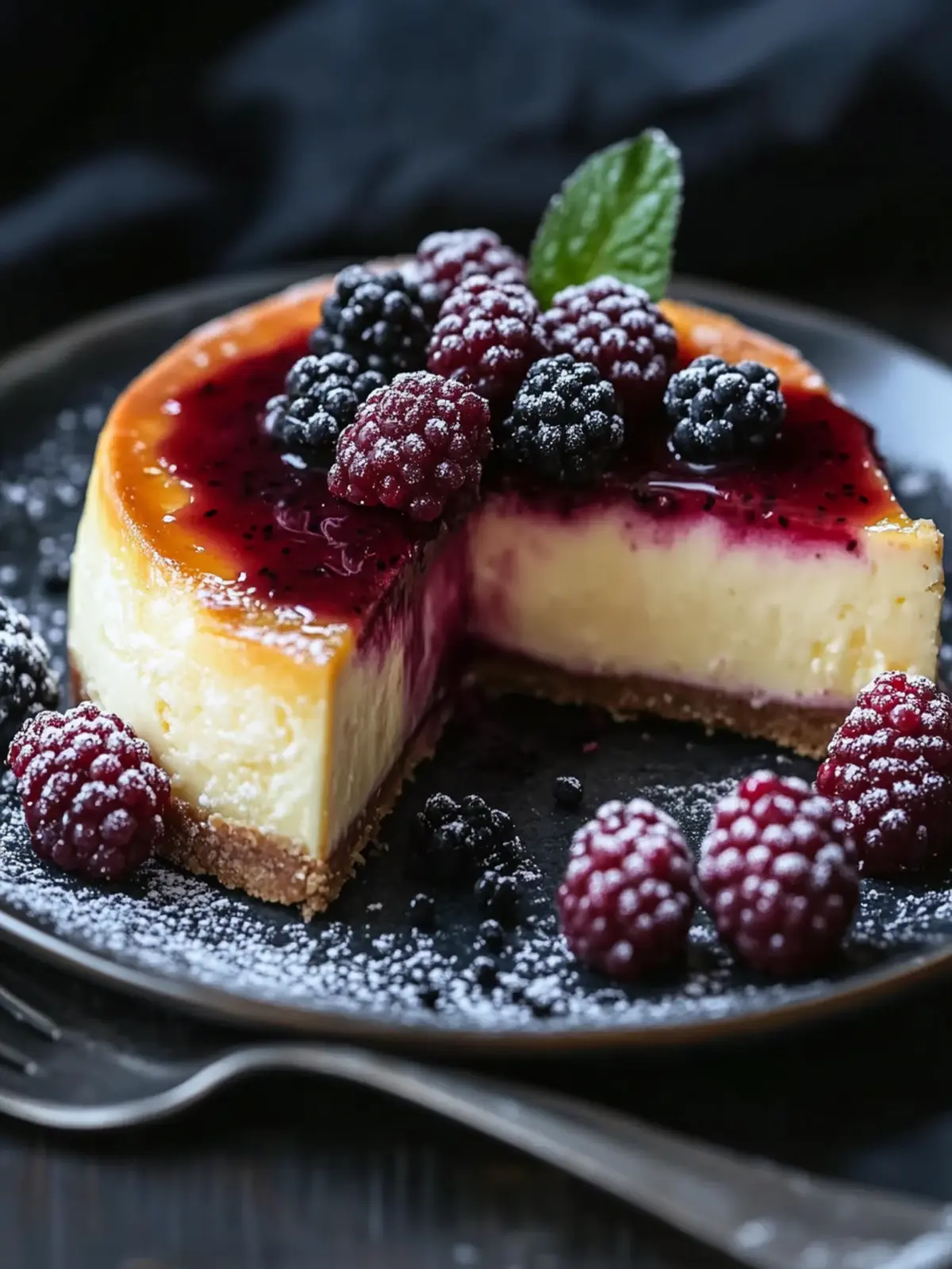 London Fog Basque Käsekuchen mit Brombeer-Sauce