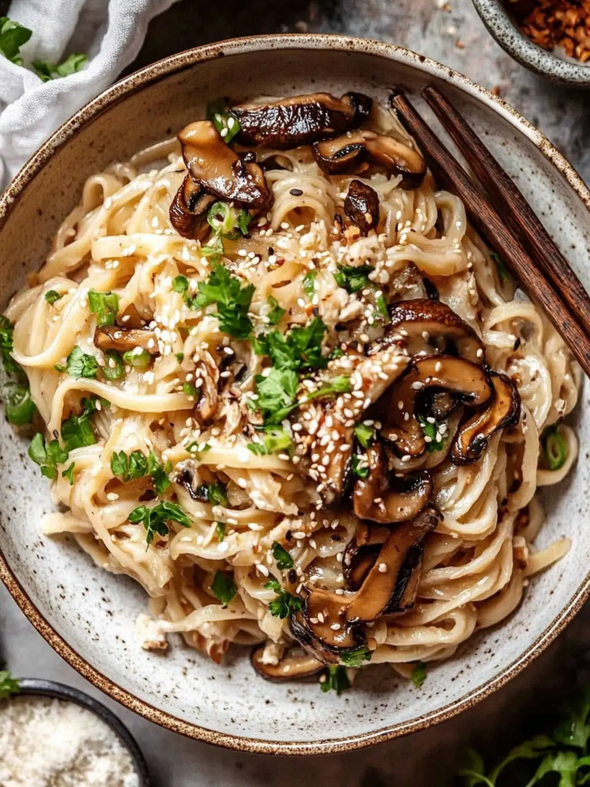 Cremige Miso-Nudeln mit Shiitake-Pilzen