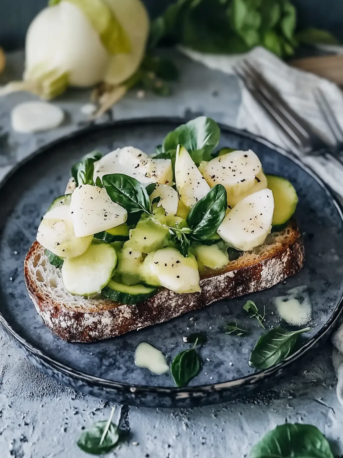 Gerösteter Kohlrabi auf knusprigem Brot