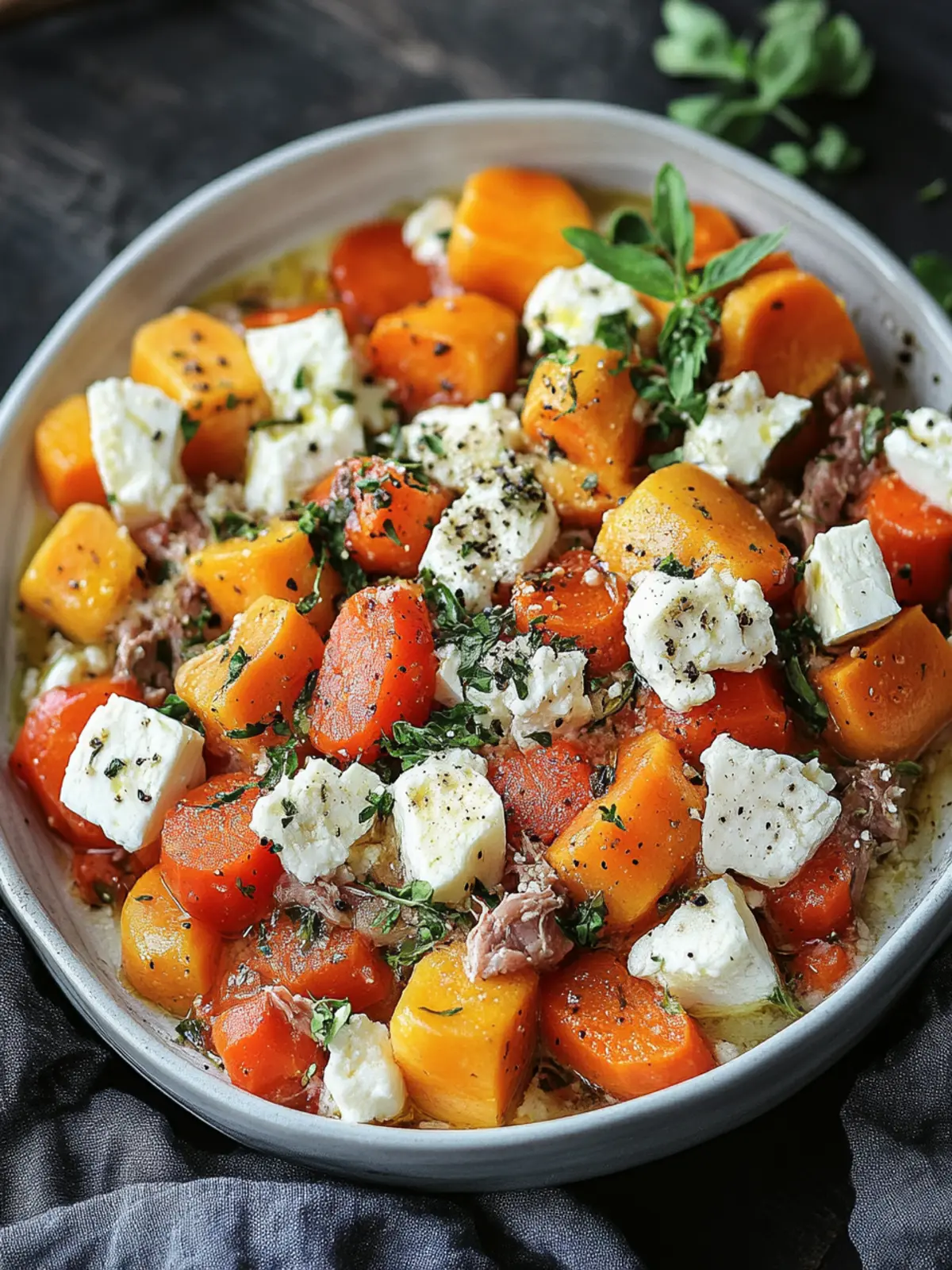 Süßkartoffel- und Hackfleischauflauf mit Feta-Käse