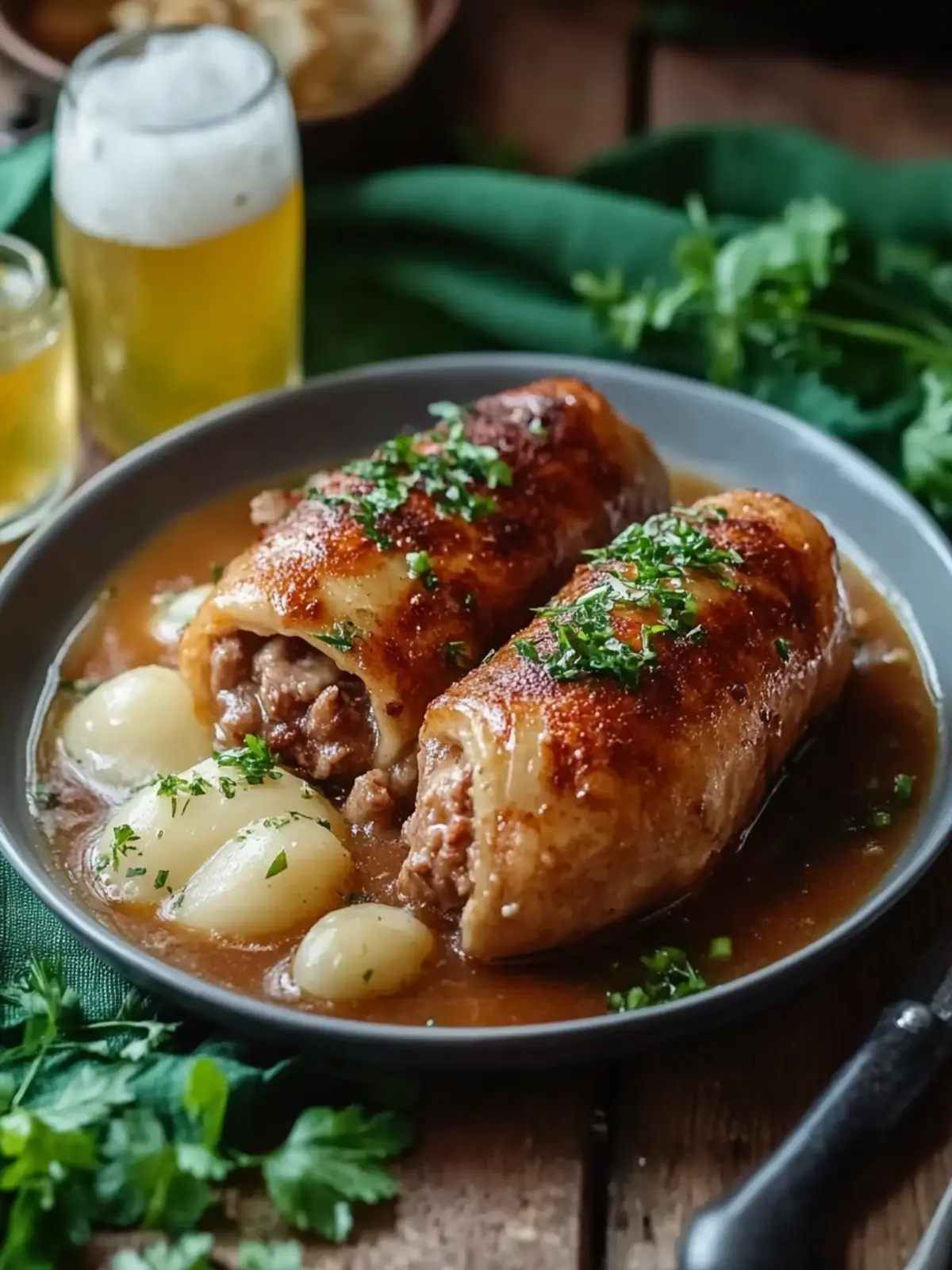 Schweinerouladen in Biersauce