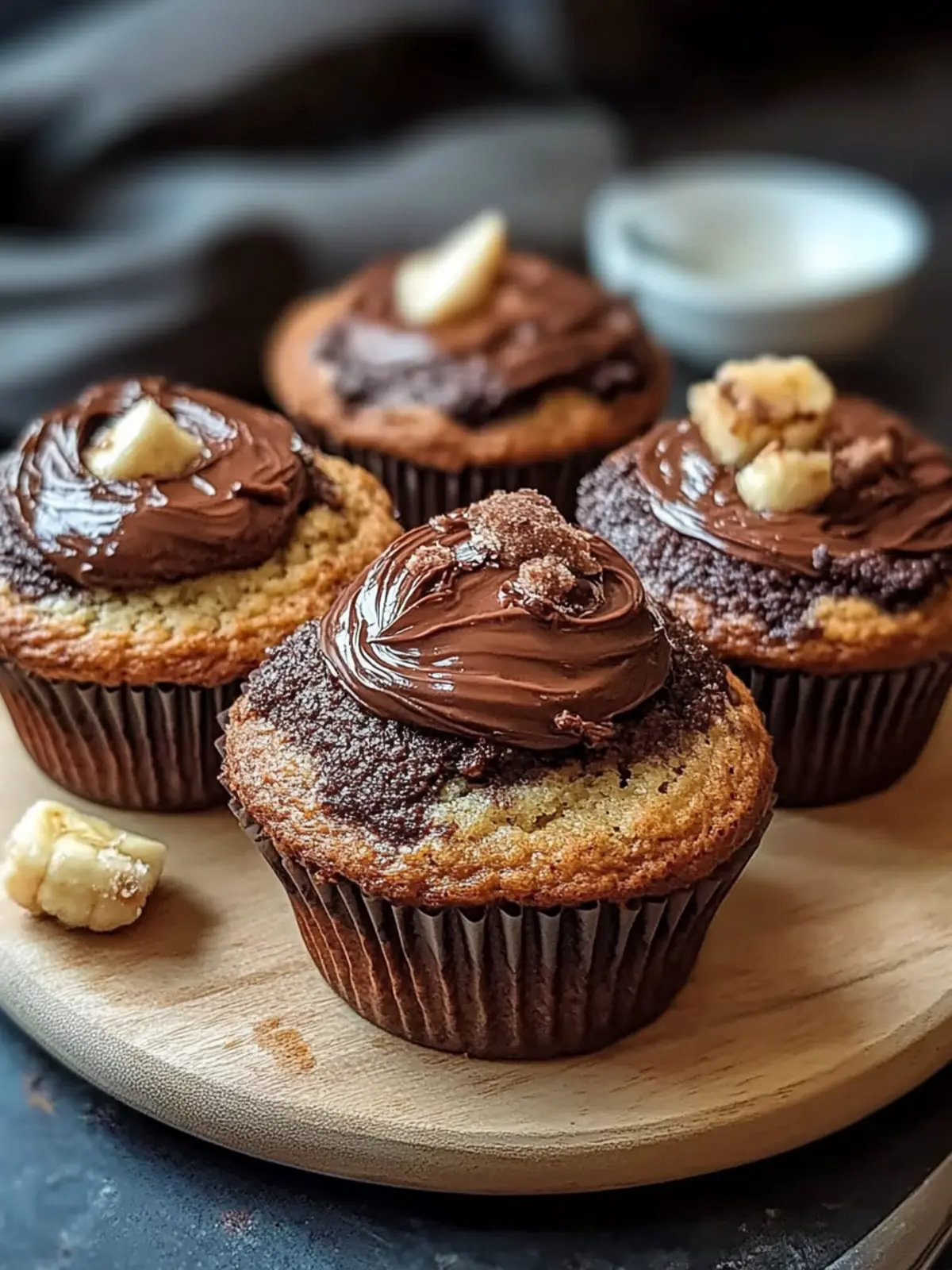 Nutella, Banane und Schokoladenmuffins