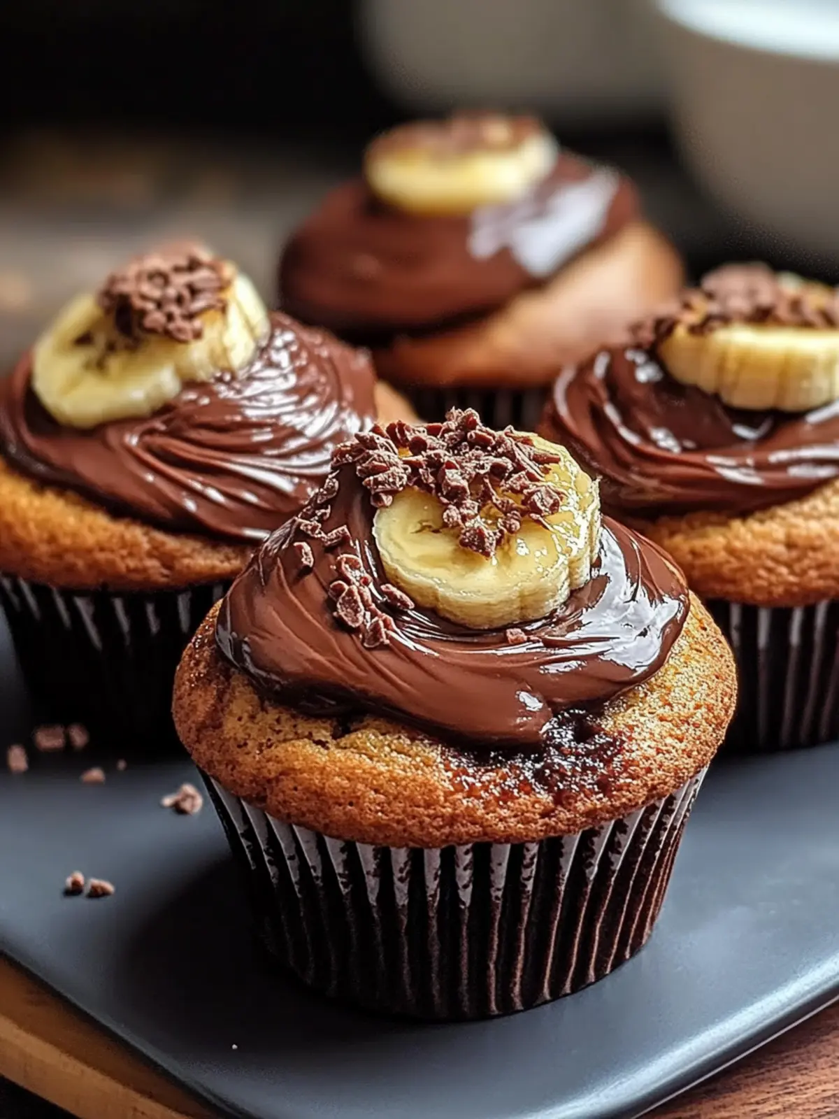 Nutella, Banane und Schokoladenmuffins