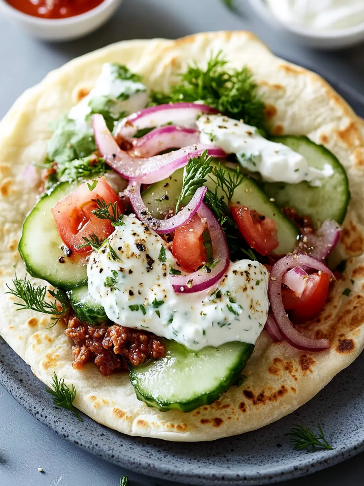 griechische Rindfleischwraps mit Knoblauch-Joghurtsoße