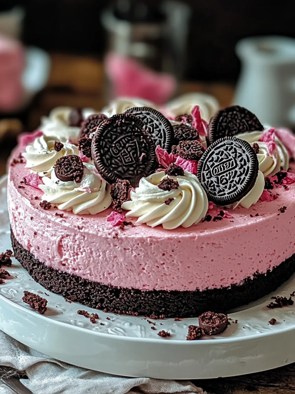 Nachsichtiger rosa Oreo-Käsekuchen für deine süßen Gelüste