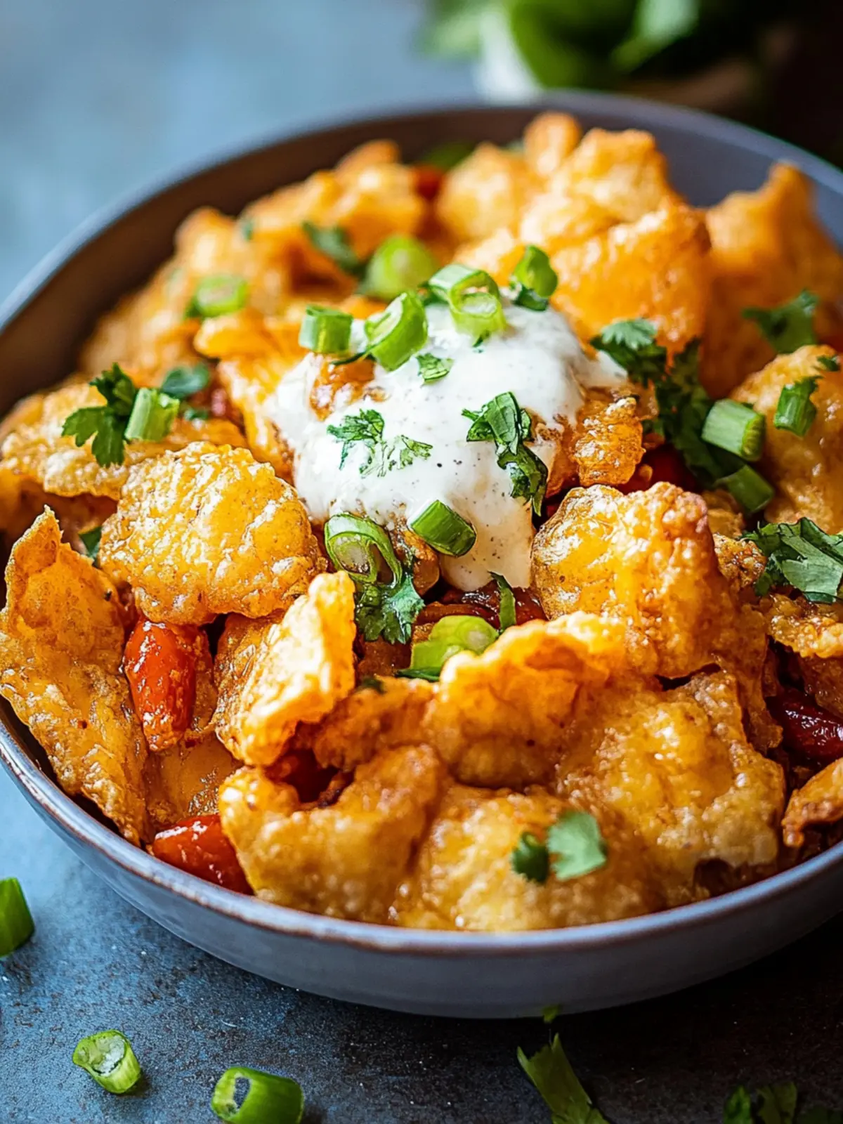 Herzhafter Weißer Chili Hähnchen Frito Auflauf