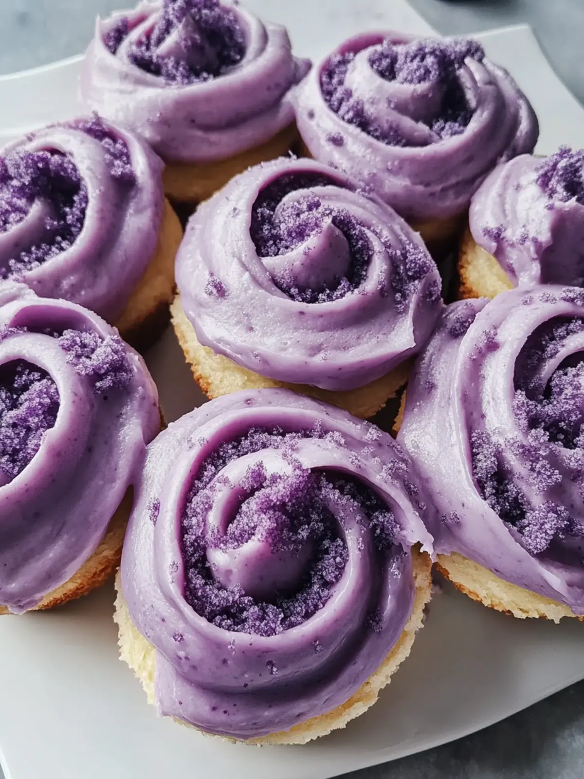 Ube Zimtschnecken mit cremigem Frosting