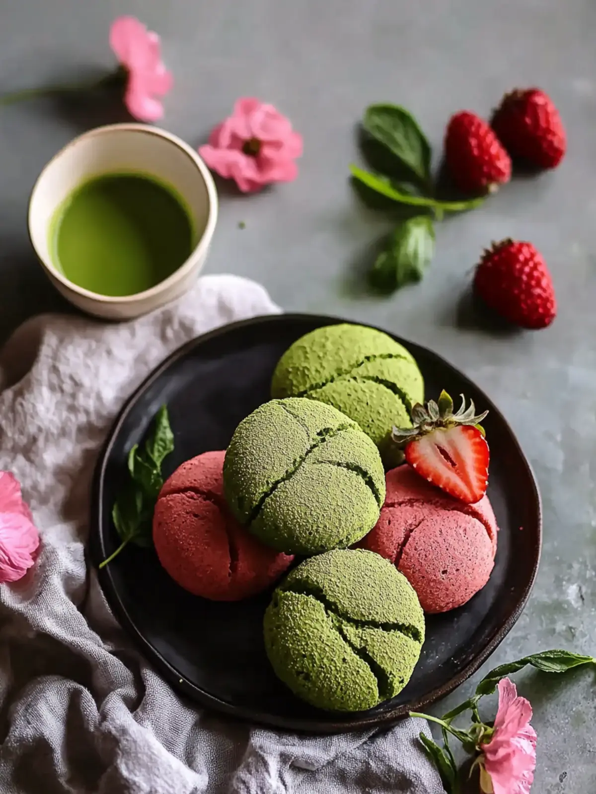 Weiche Erdbeer-Matcha-Kekse