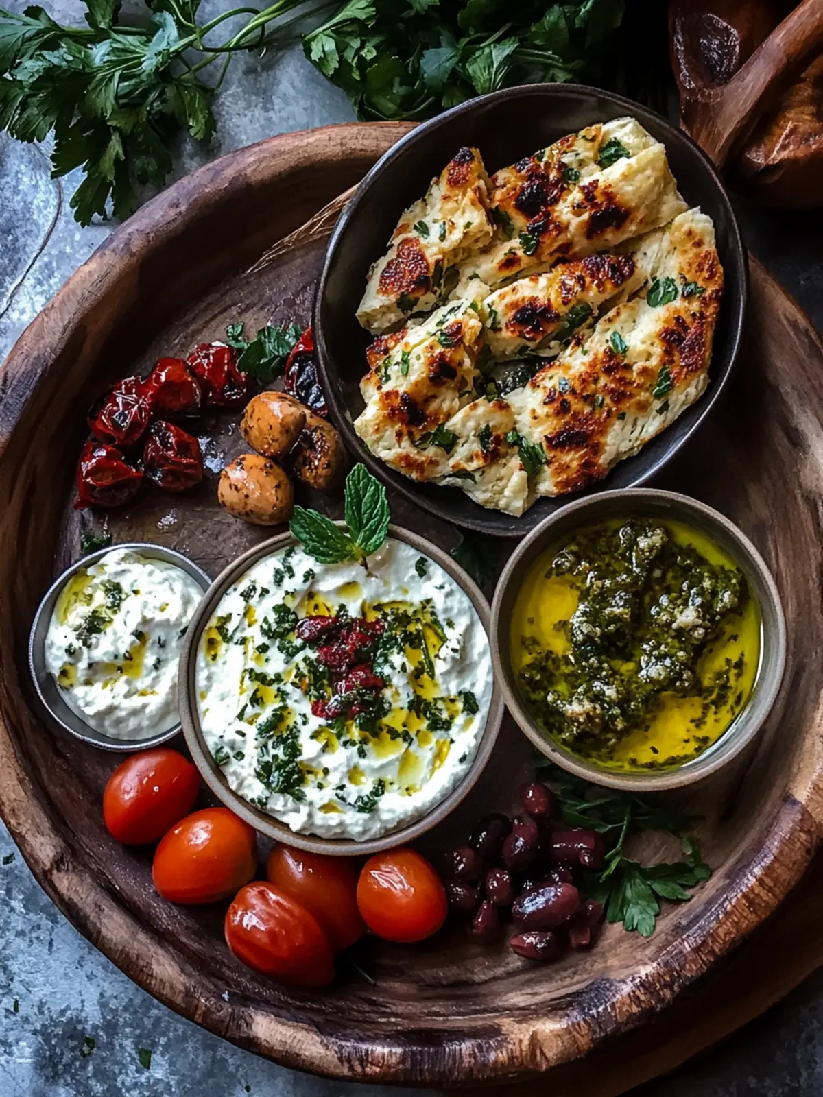 Mediterrane Hähnchenspieße mit Mezze-Platte