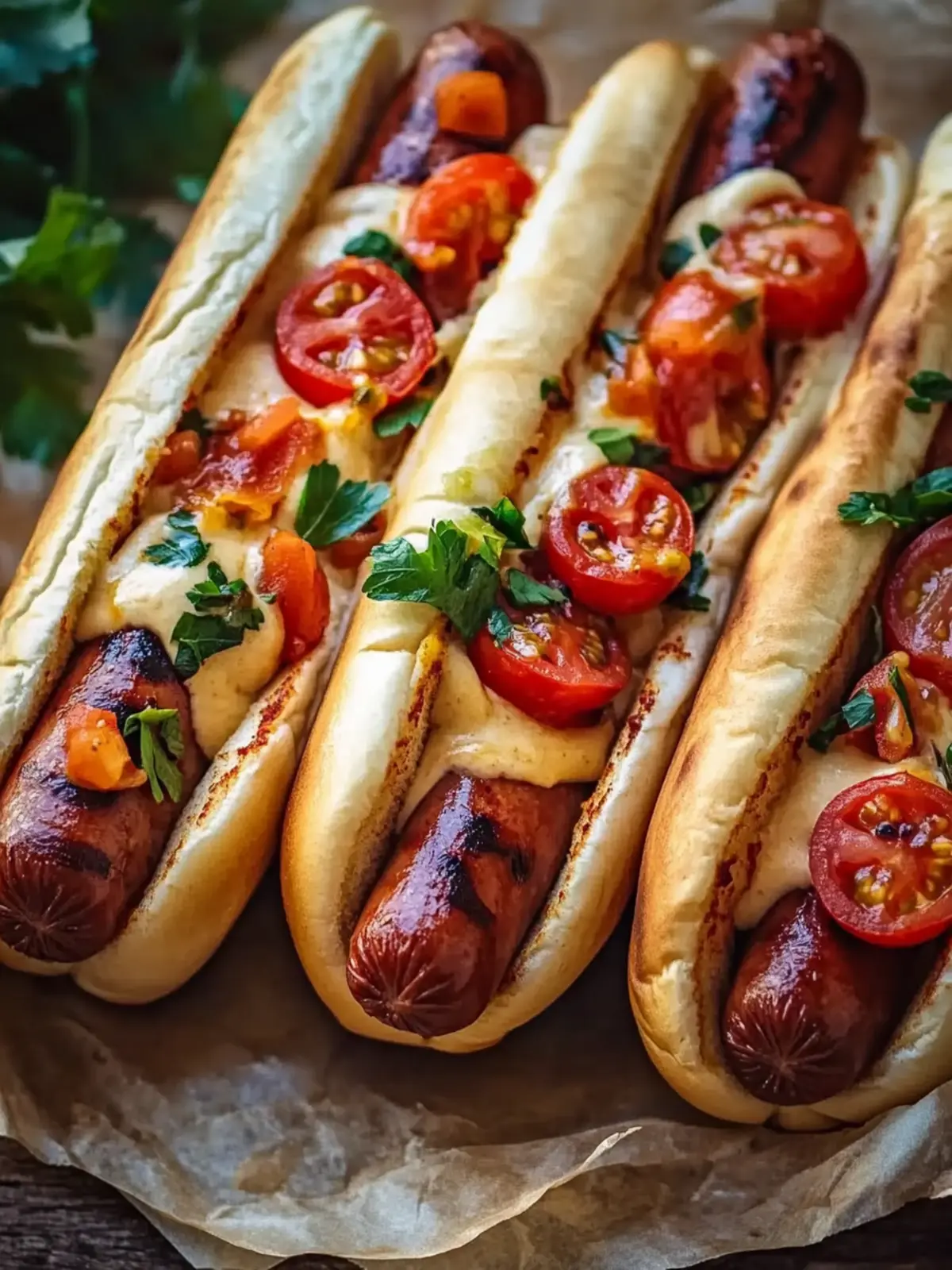 Gebackene Hotdogs in Tortillateig