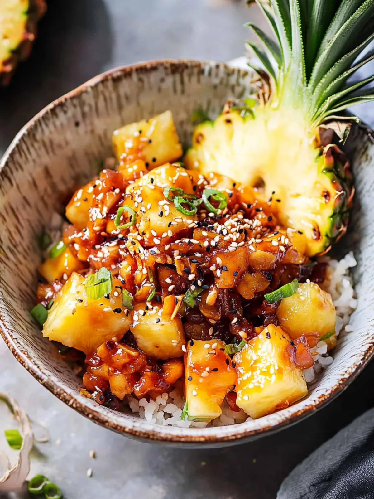 Teriyaki Bratreis Ananas-Schalen