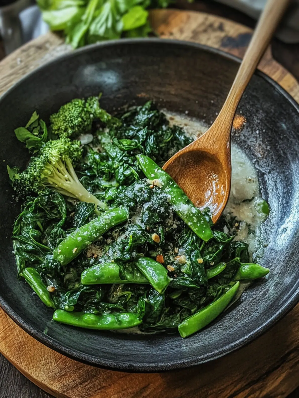 Brokkoli und Spinat Pfannengericht