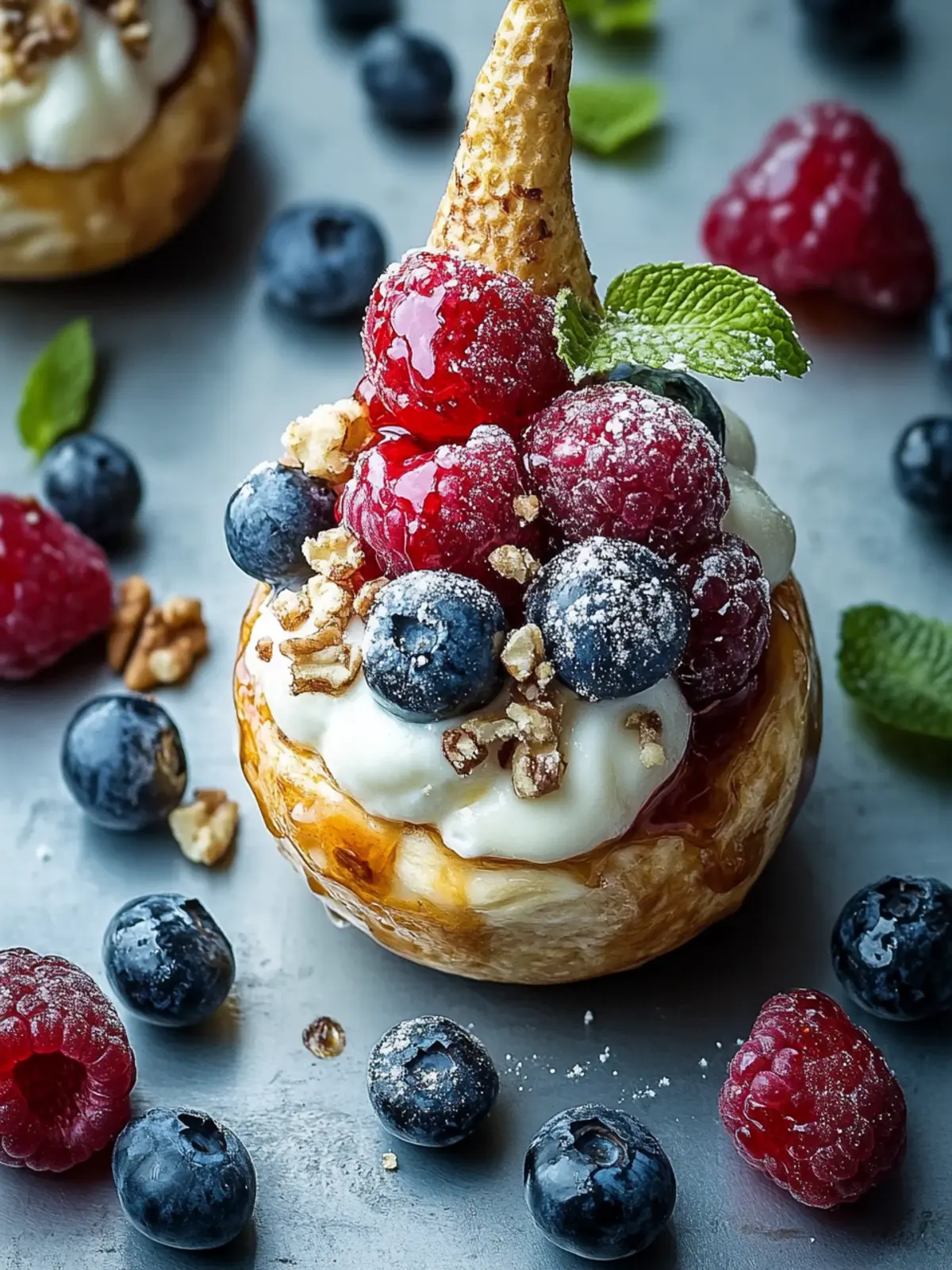 Gebackene Birnen mit Beeren, Honig, Walnüssen und Blauschimmelkäse