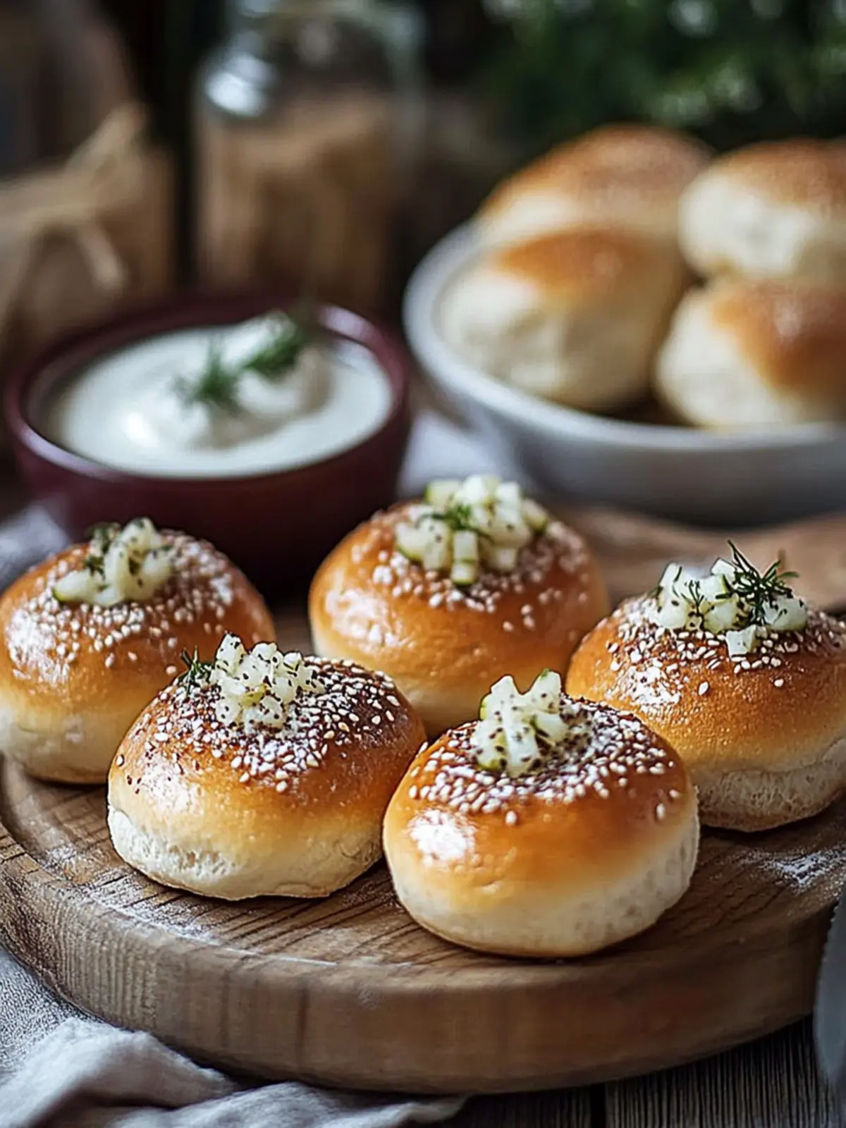 Mini-Brezelbrötchen mit Zwiebeldip