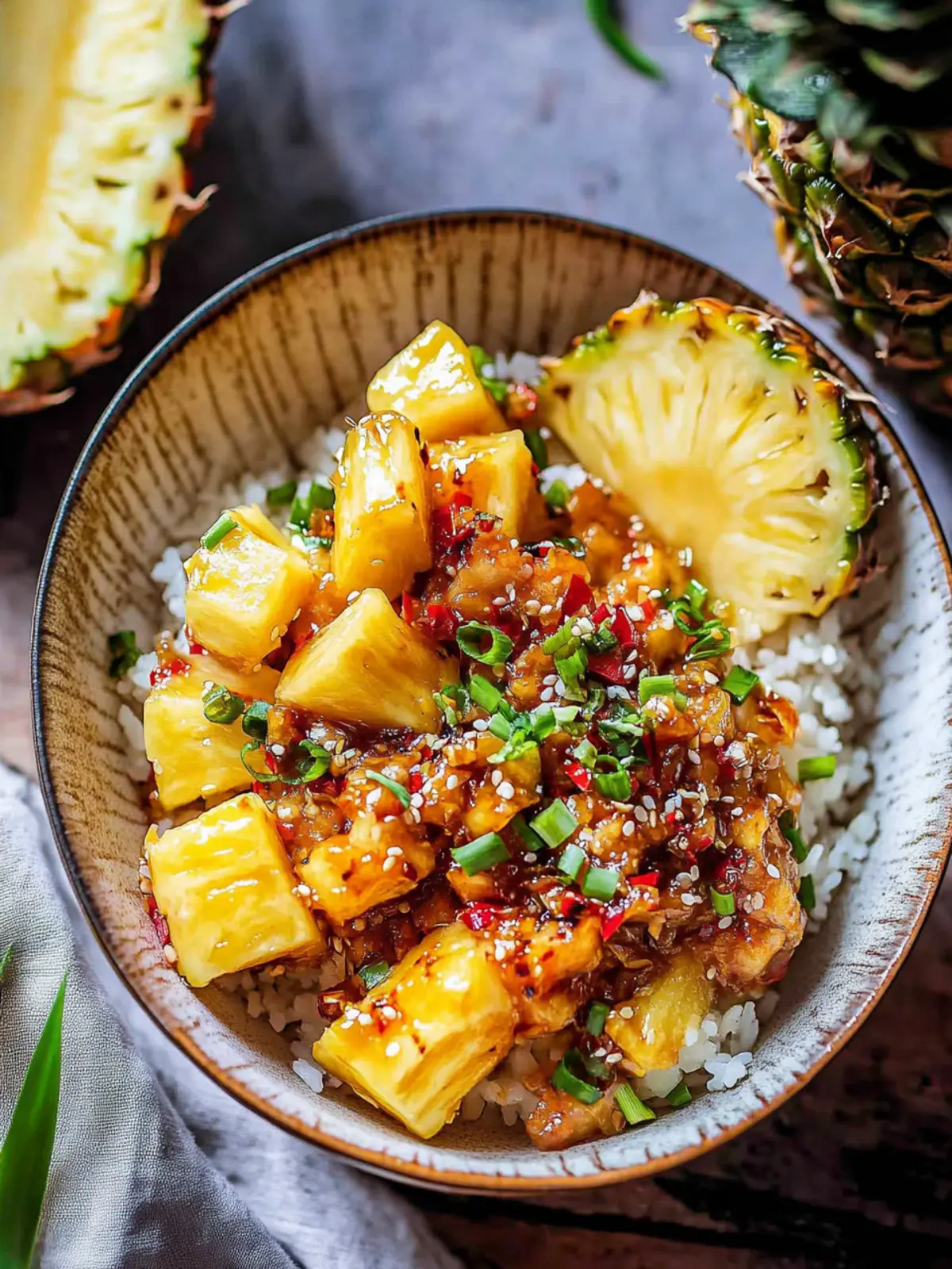 Teriyaki Bratreis Ananas-Schalen