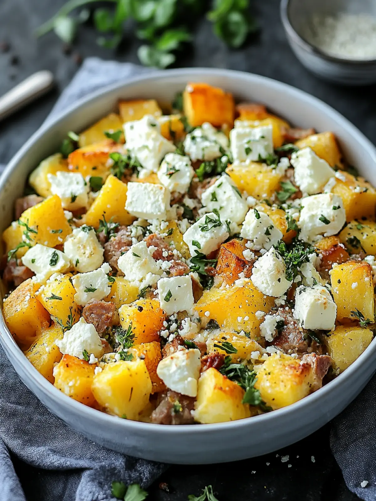 Süßkartoffel- und Hackfleischauflauf mit Feta-Käse