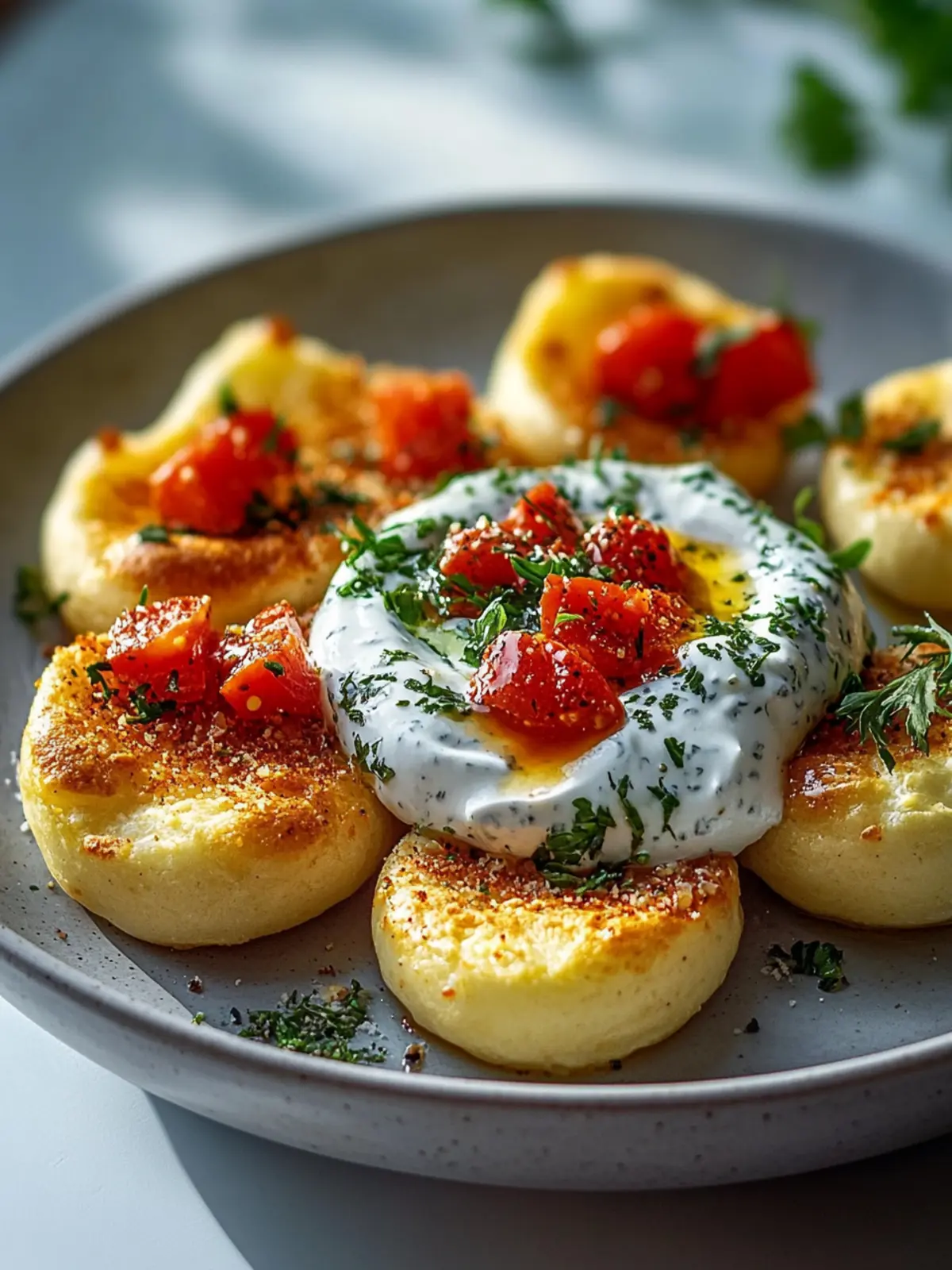 Knusprige Snacks mit Kräuter- und Joghurt-Dip