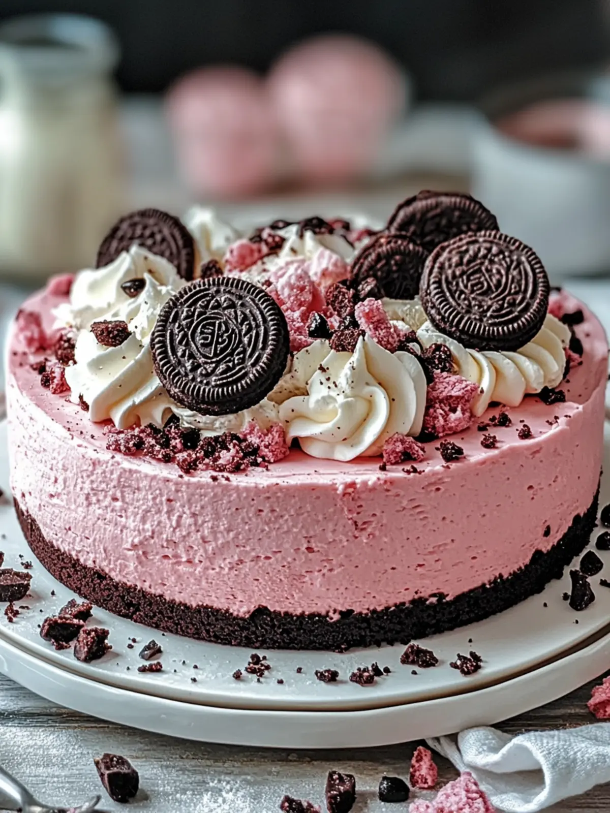 Nachsichtiger rosa Oreo-Käsekuchen für deine süßen Gelüste