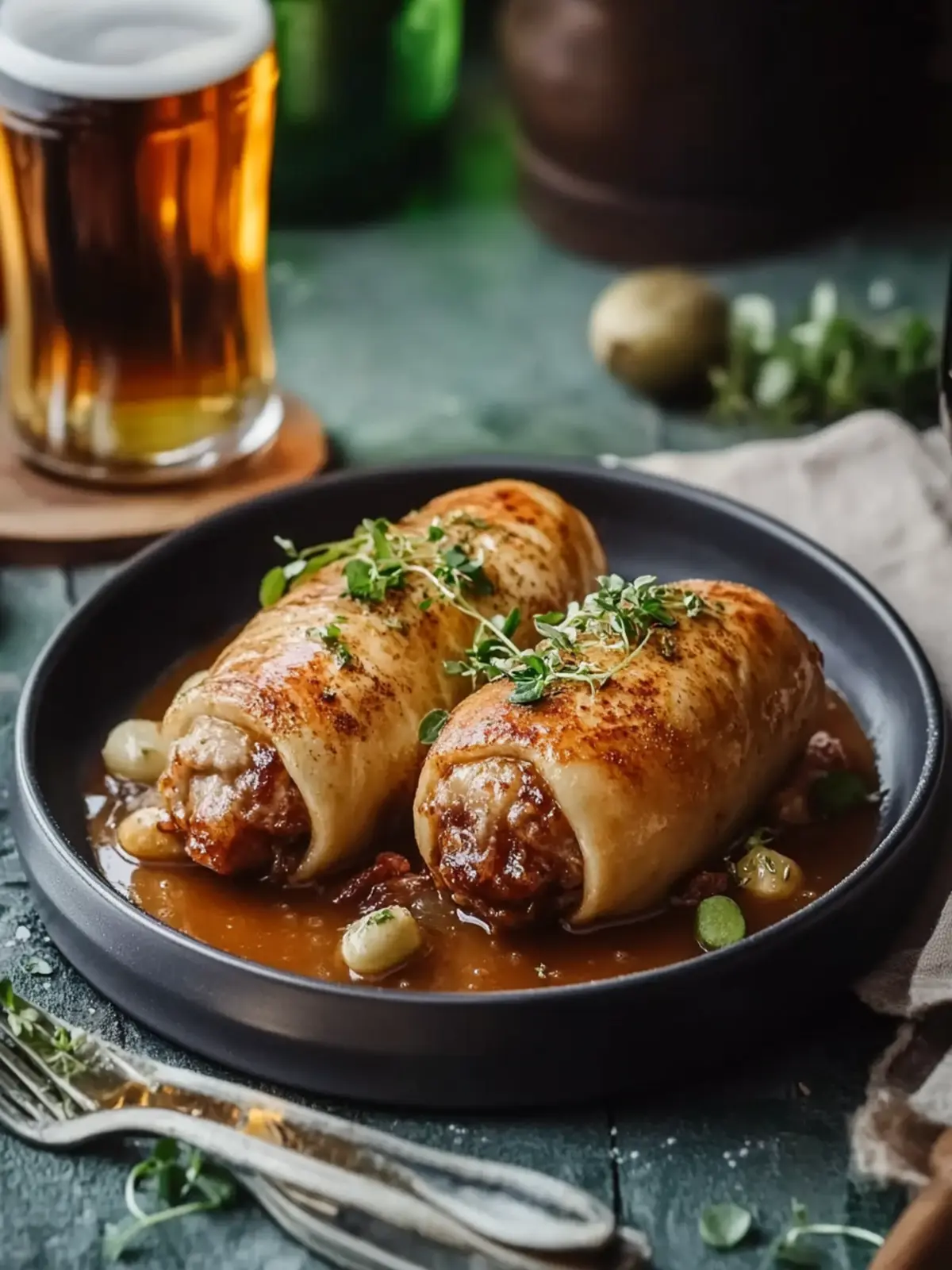 Schweinerouladen in Biersauce