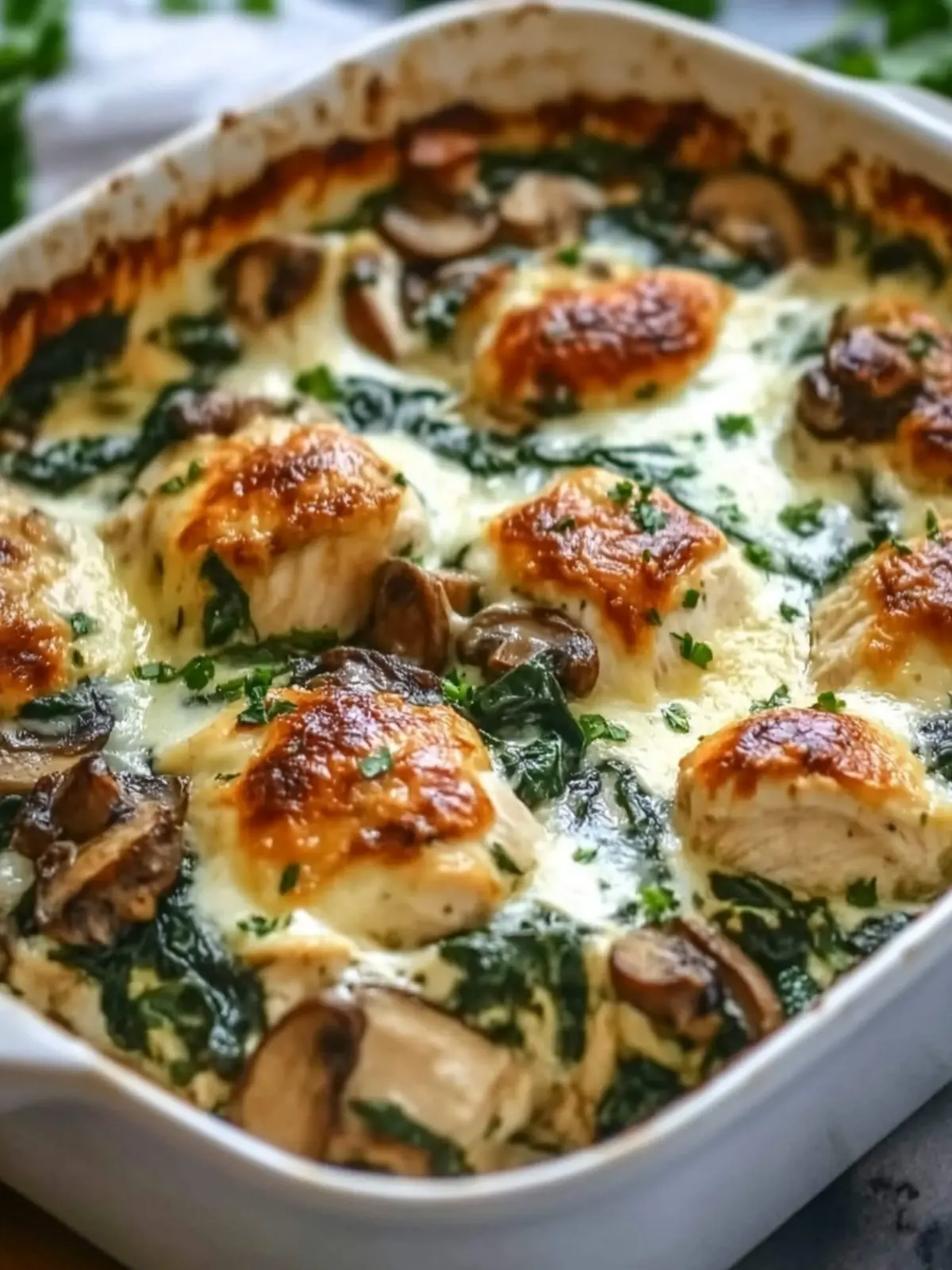 Delicious Low Carb Chicken Spinach Mushroom Casserole