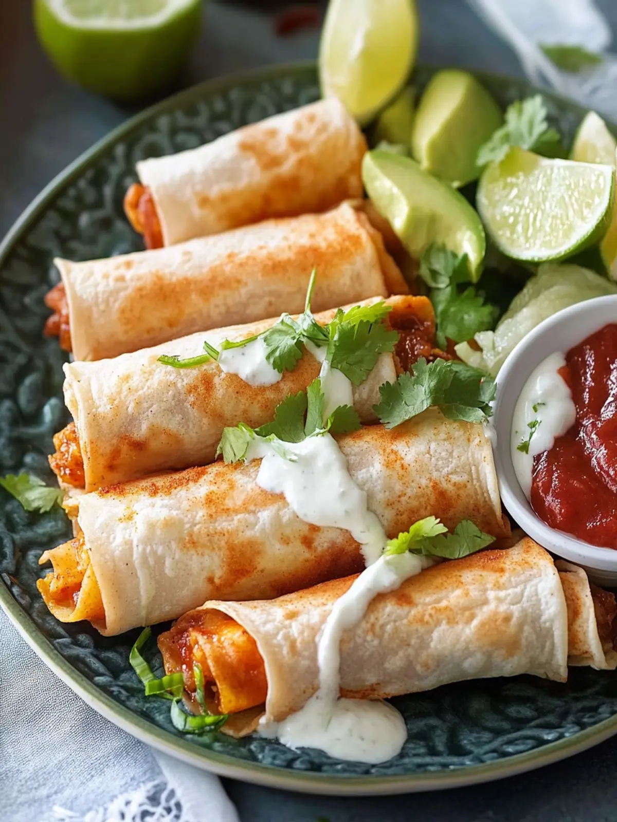 Knusprige selbstgemachte Hühnchen-Taquitos
