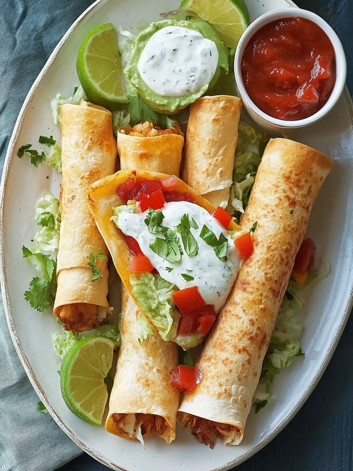 Knusprige selbstgemachte Hühnchen-Taquitos