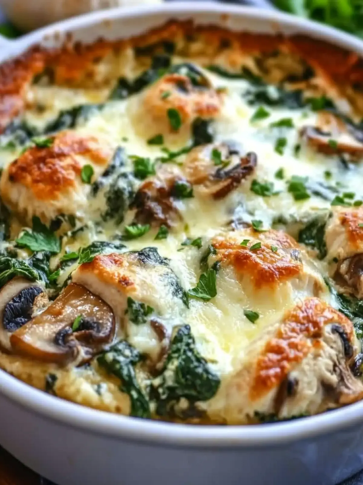 Delicious Low Carb Chicken Spinach Mushroom Casserole