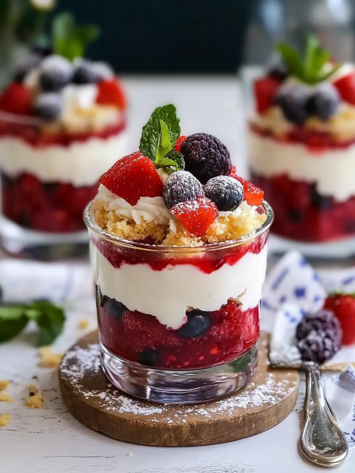 Einfache No-Bake Rot Weiß und Blau Erdbeer Trifle Becher