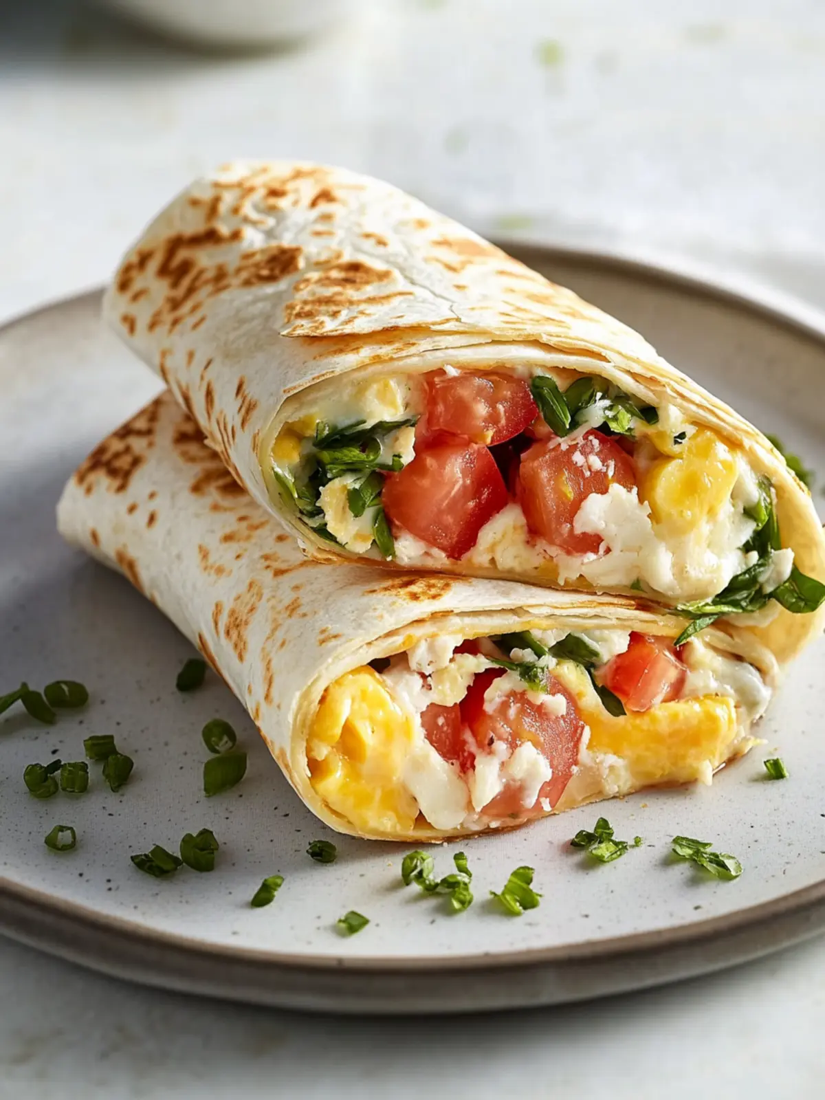 Frühstückswrap mit Ei, Käse und Tomaten