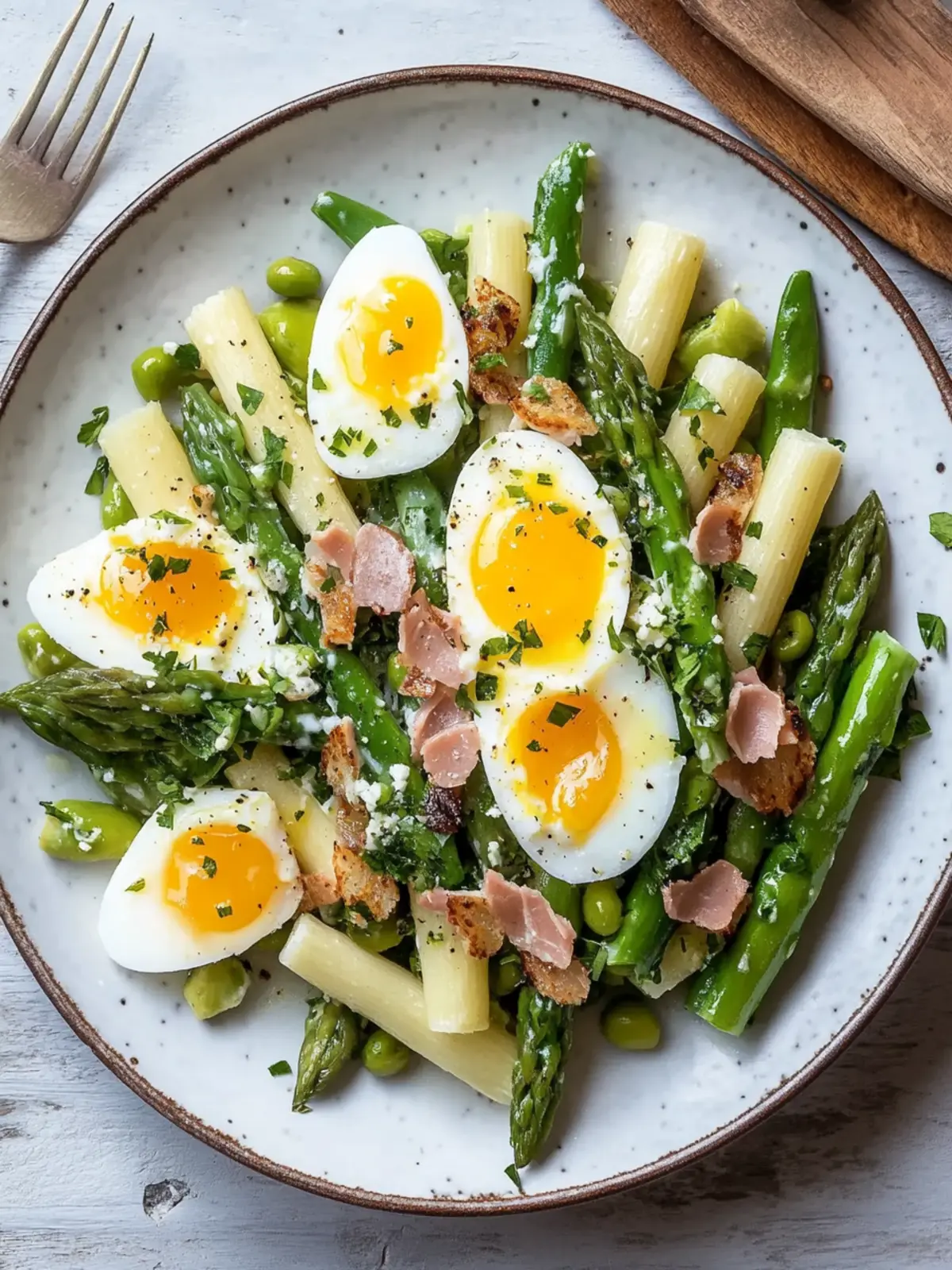 Spargelsalat mit Schinken und Ei