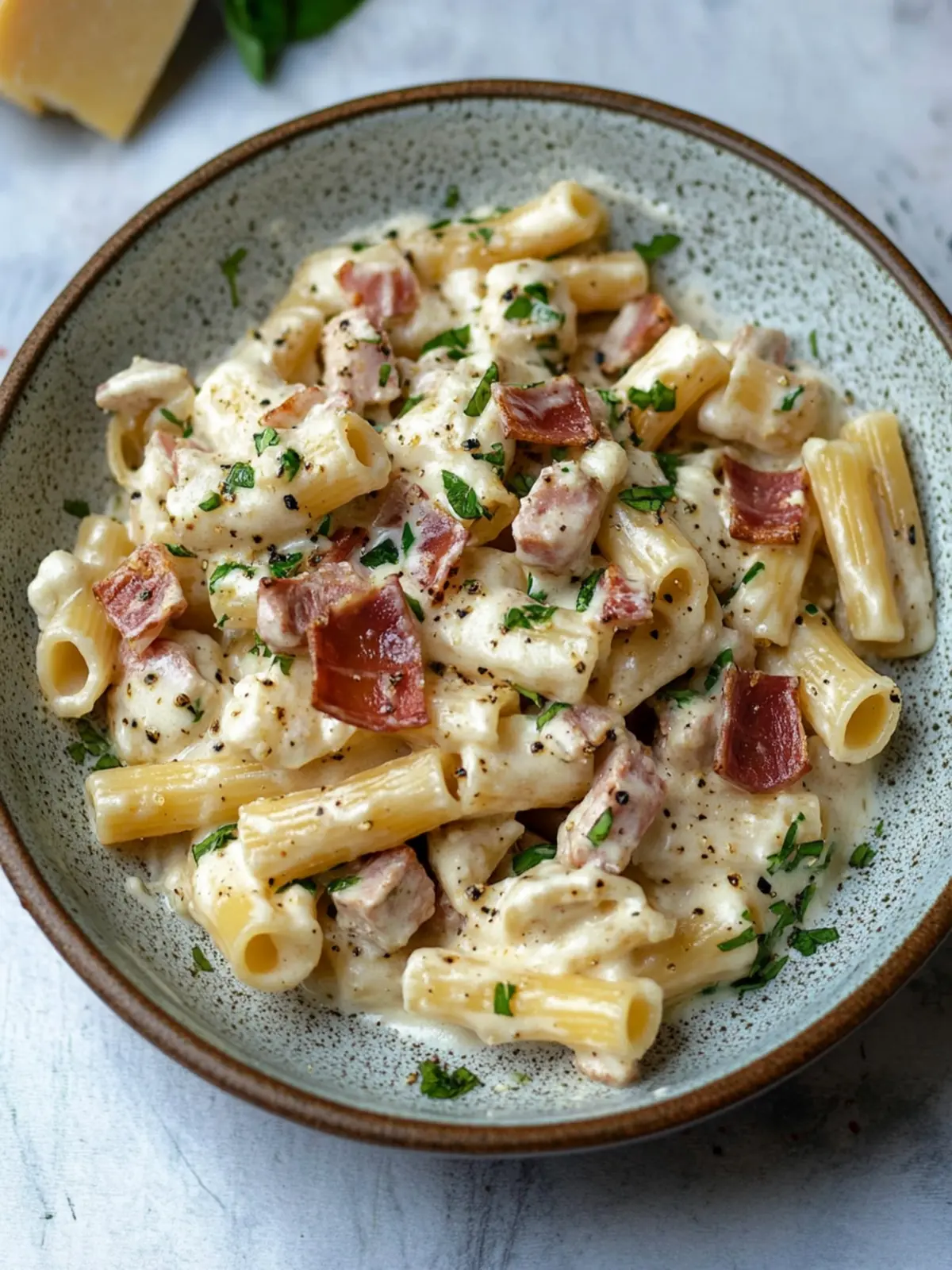 Einfache Speck und cremige Pasta Rezept