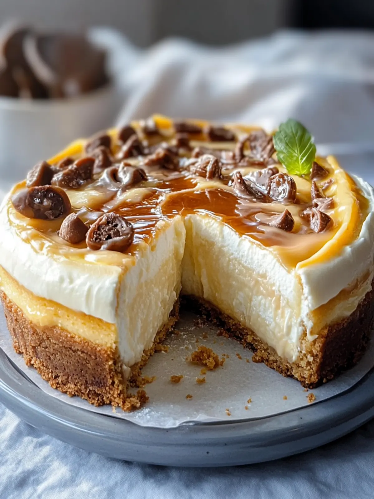 Keksteig-Käsekuchen mit gesalzenem Karamellwirbel
