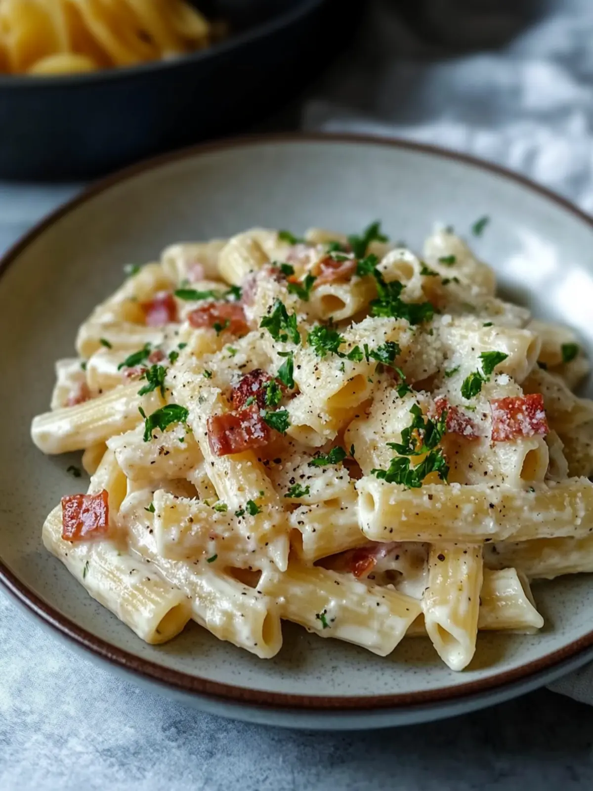Einfache Speck und cremige Pasta Rezept